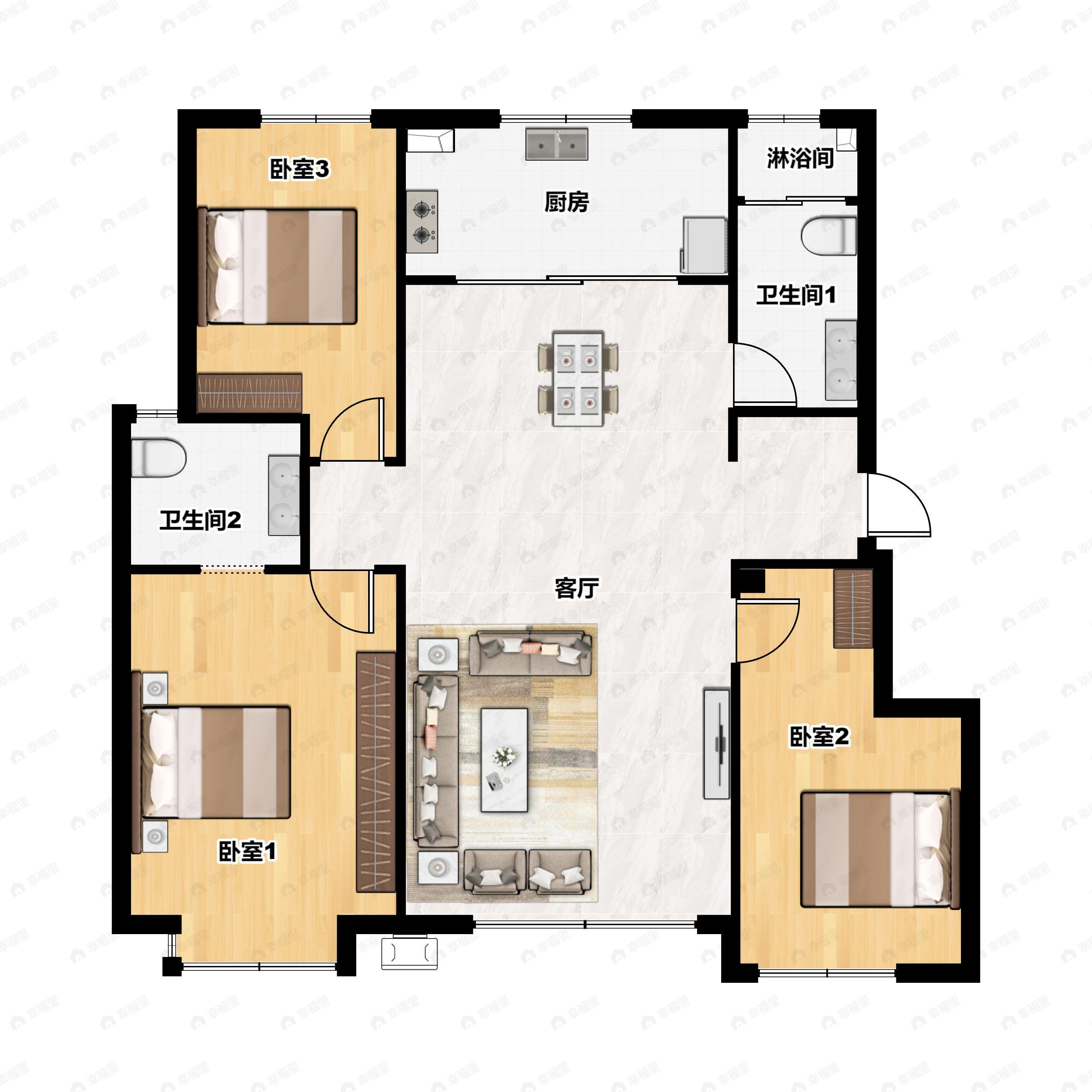 3室2厅2卫建面115平户型图