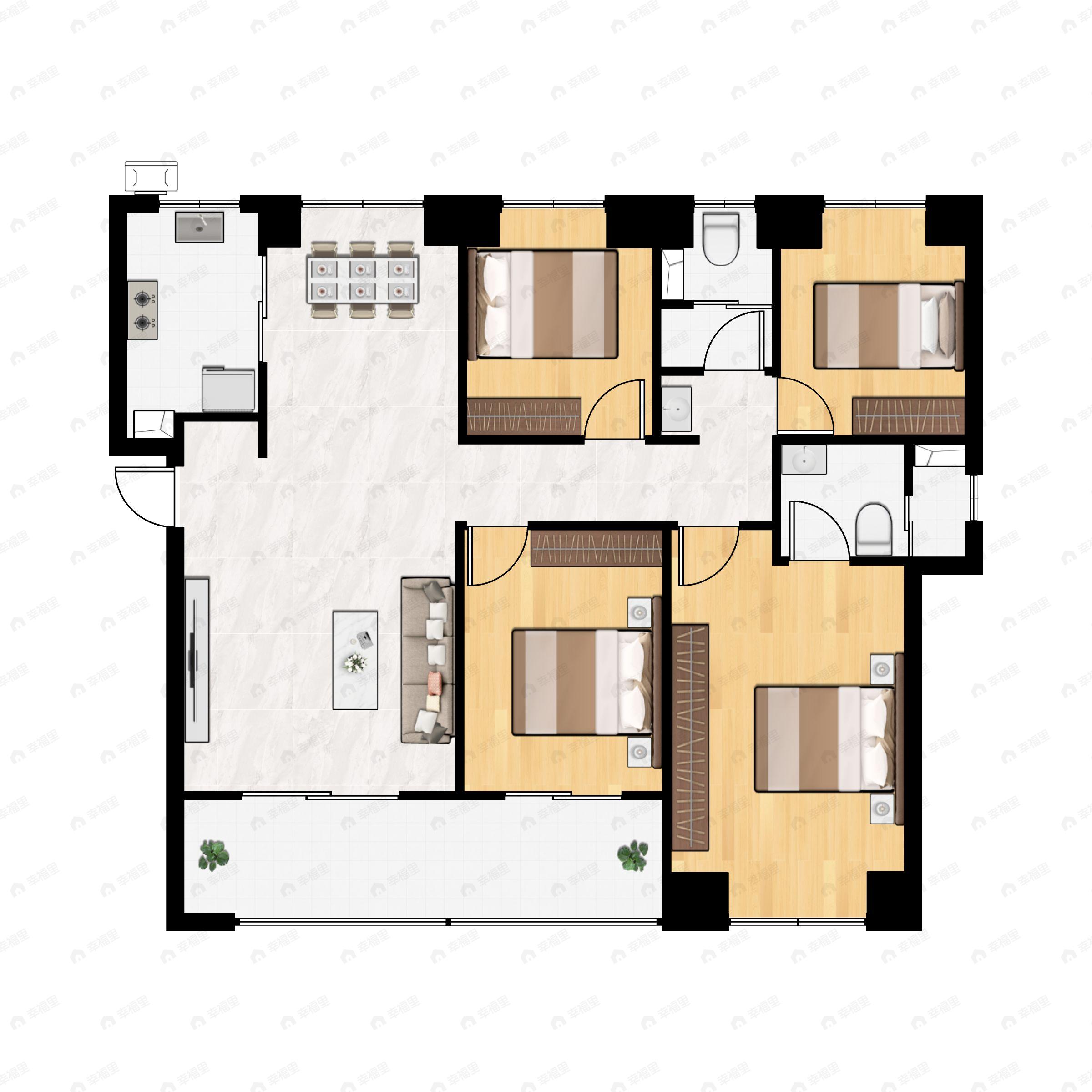 4室2厅2卫建面137平户型图