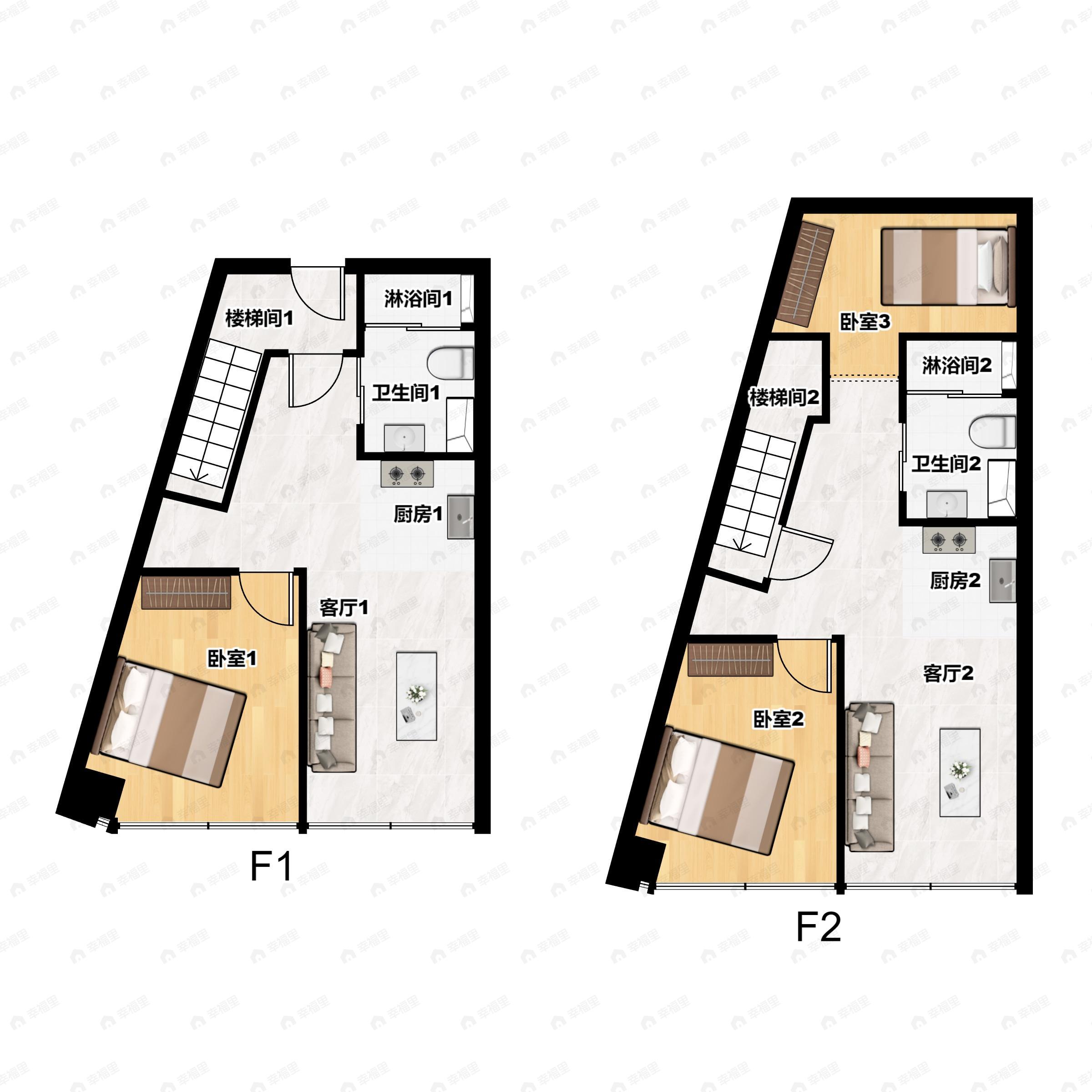 3室2厅2卫建面59平户型图