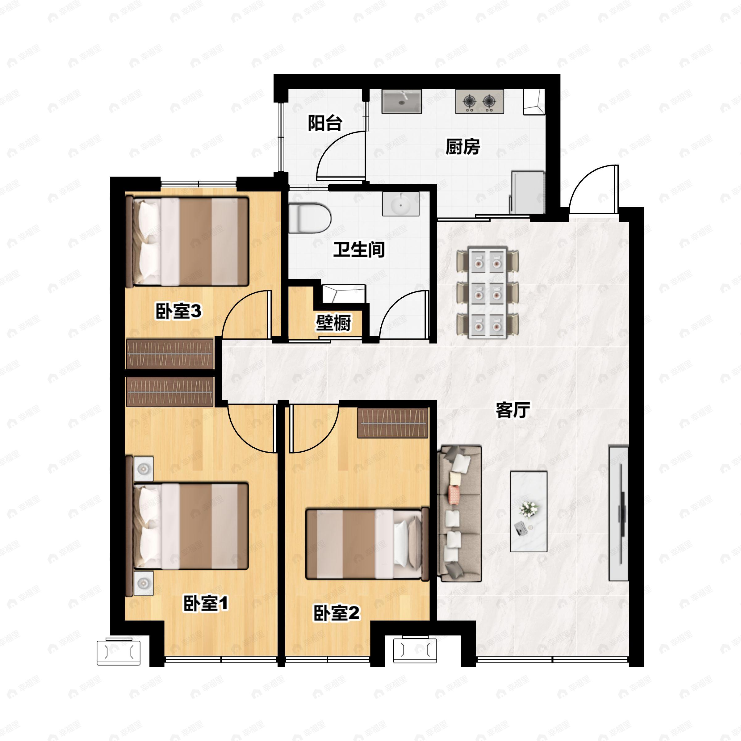 3室2厅1卫建面118平户型图