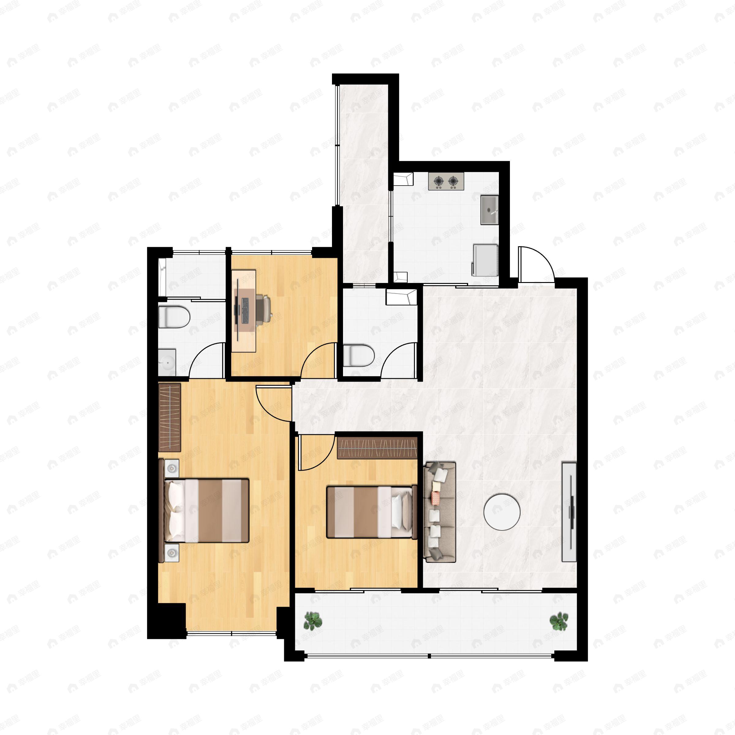 3室2厅2卫建面108平南户型图