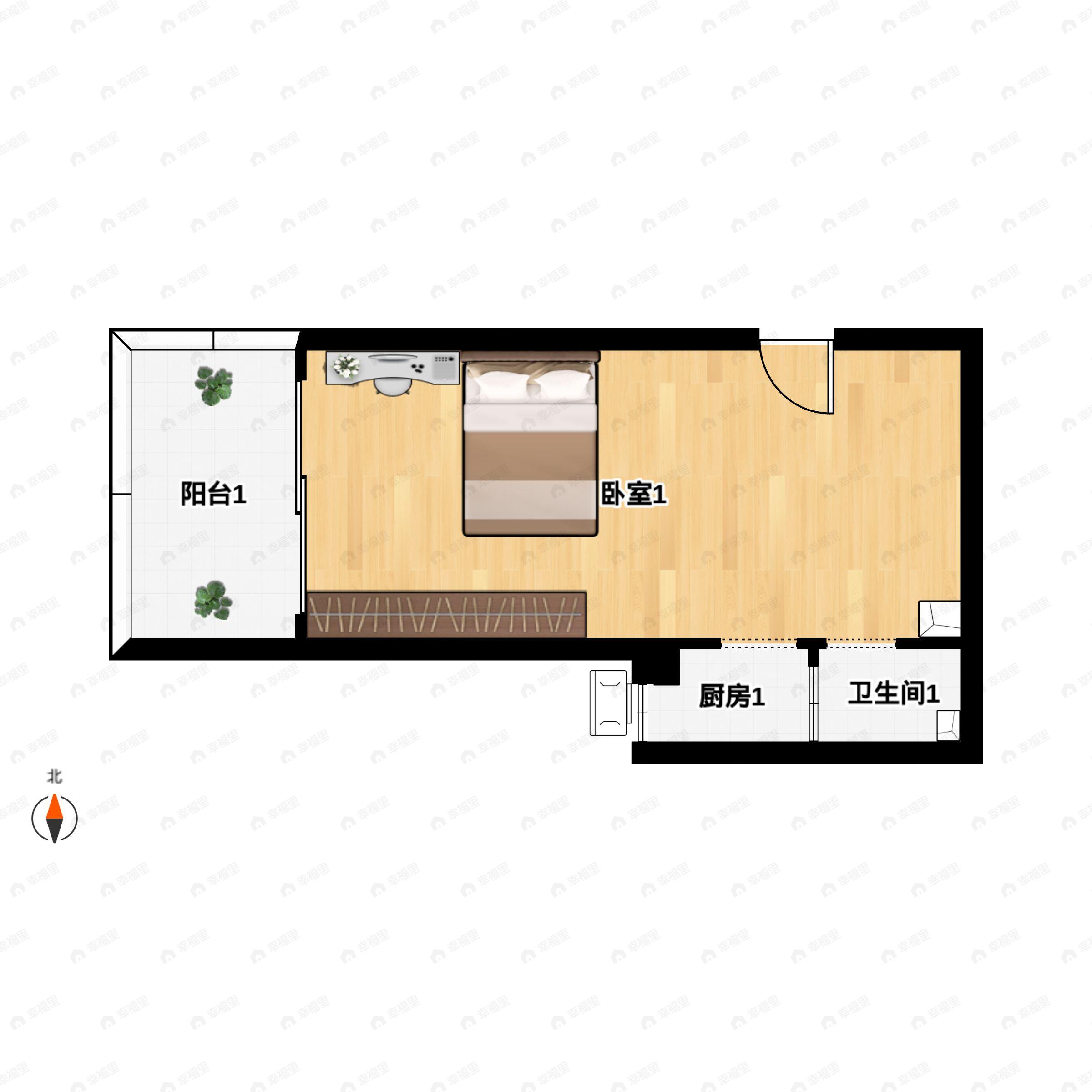 龙腾东麓城1室1厅户型图