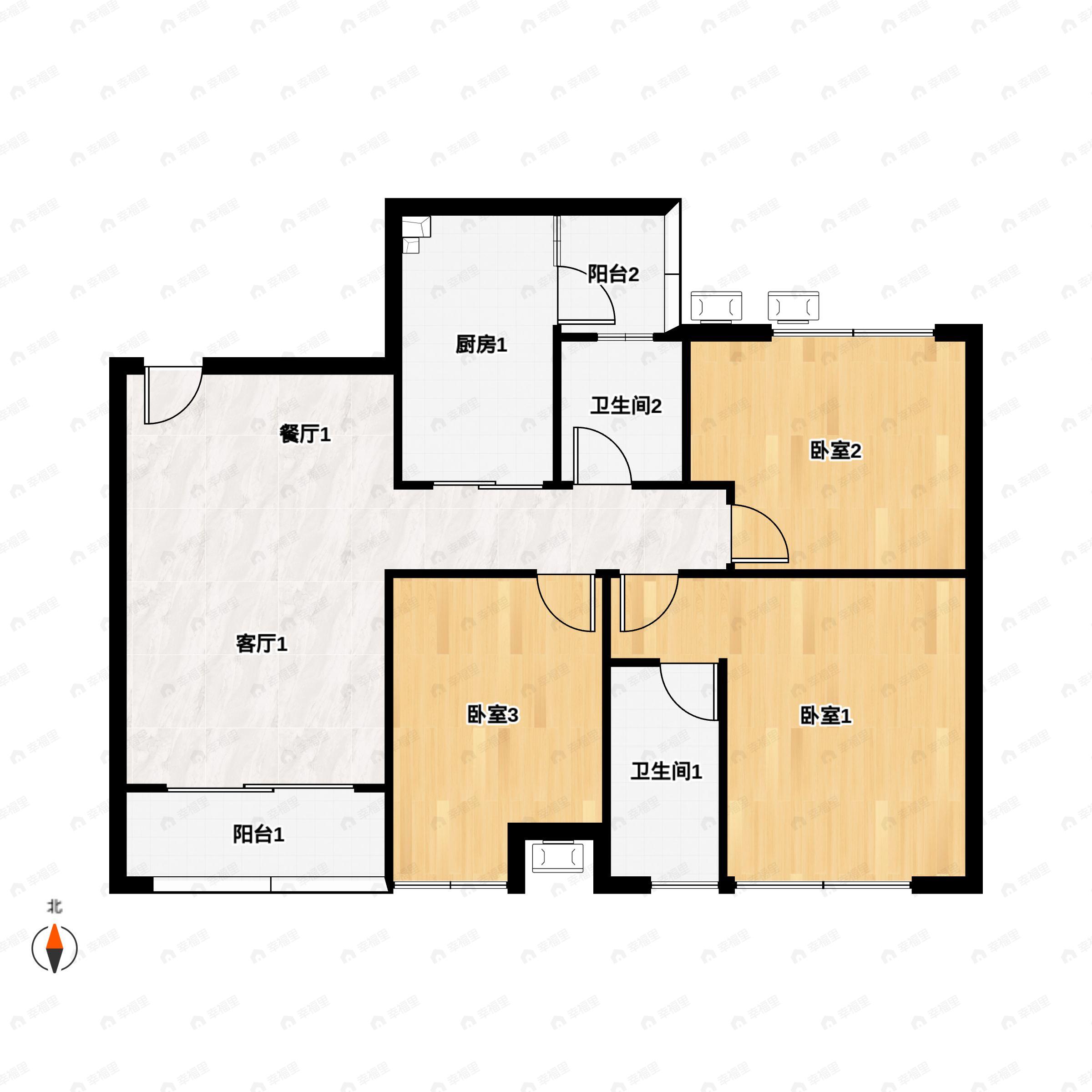 3室2厅2卫建面94平户型图