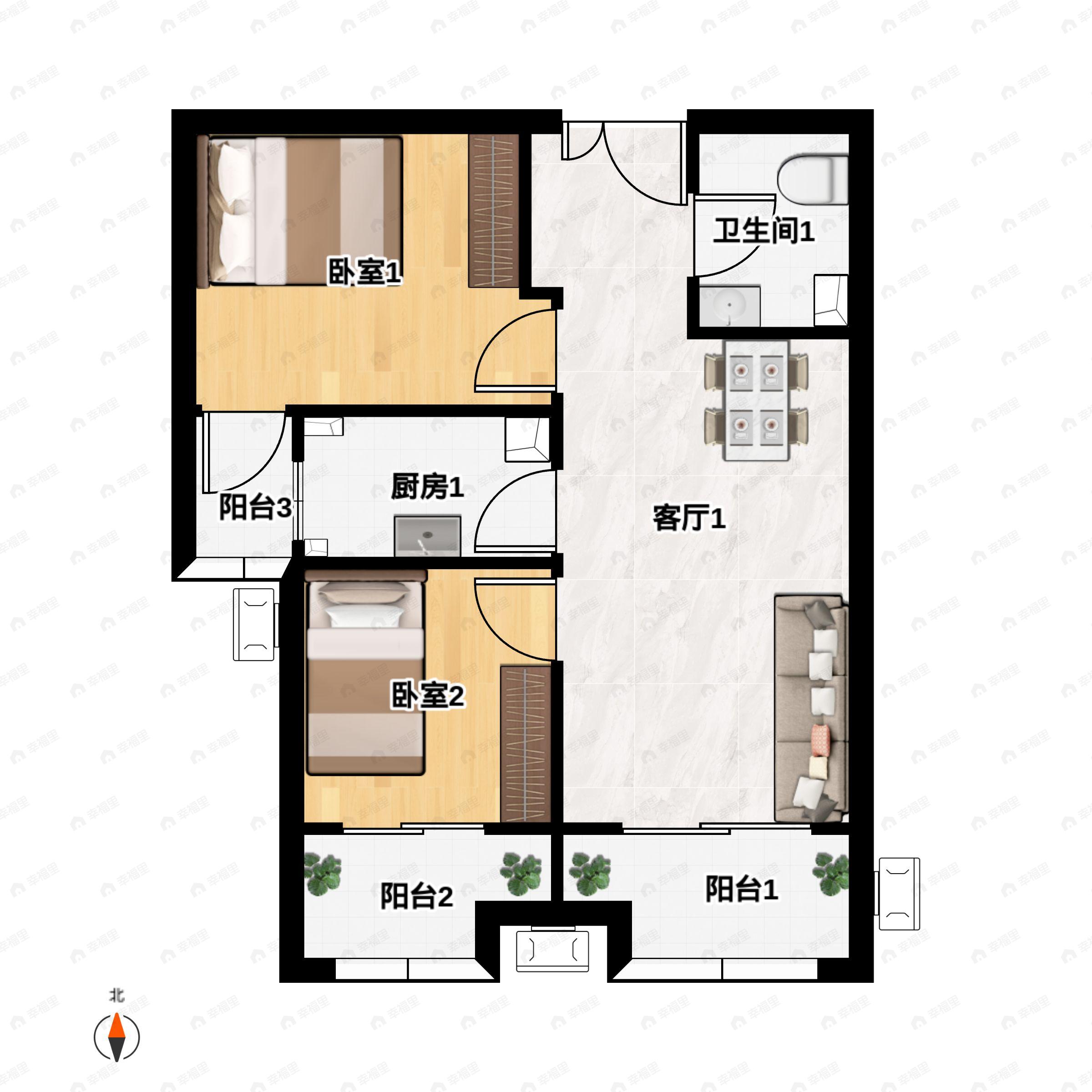 白云兴庆御苑2室2厅1卫户型图