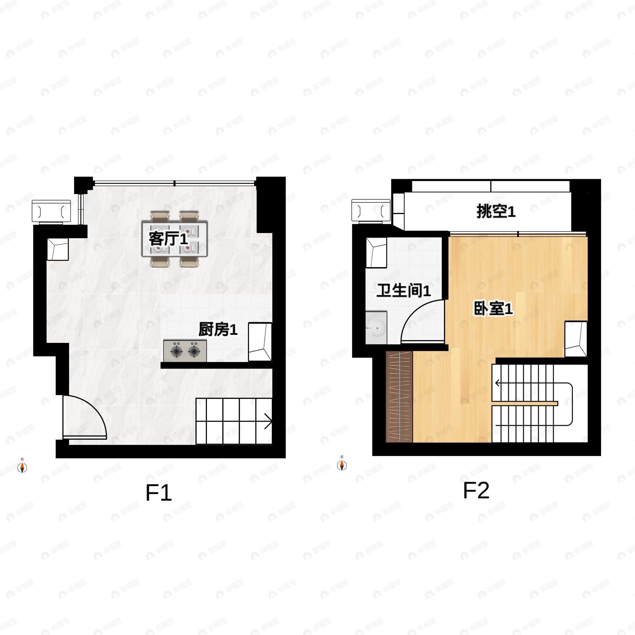 1室1厅1卫建面30平户型图