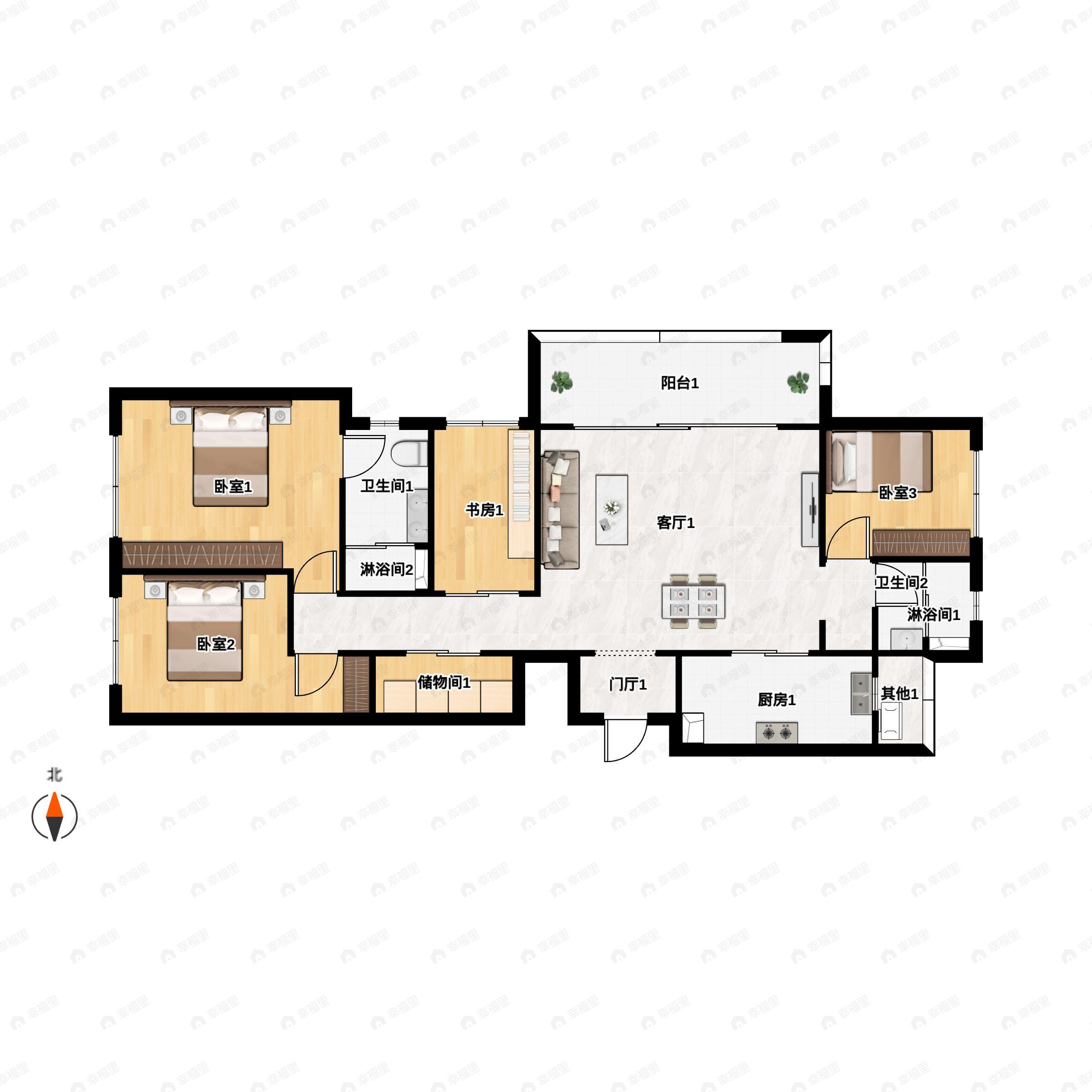 4室2厅2卫建面142平南户型图