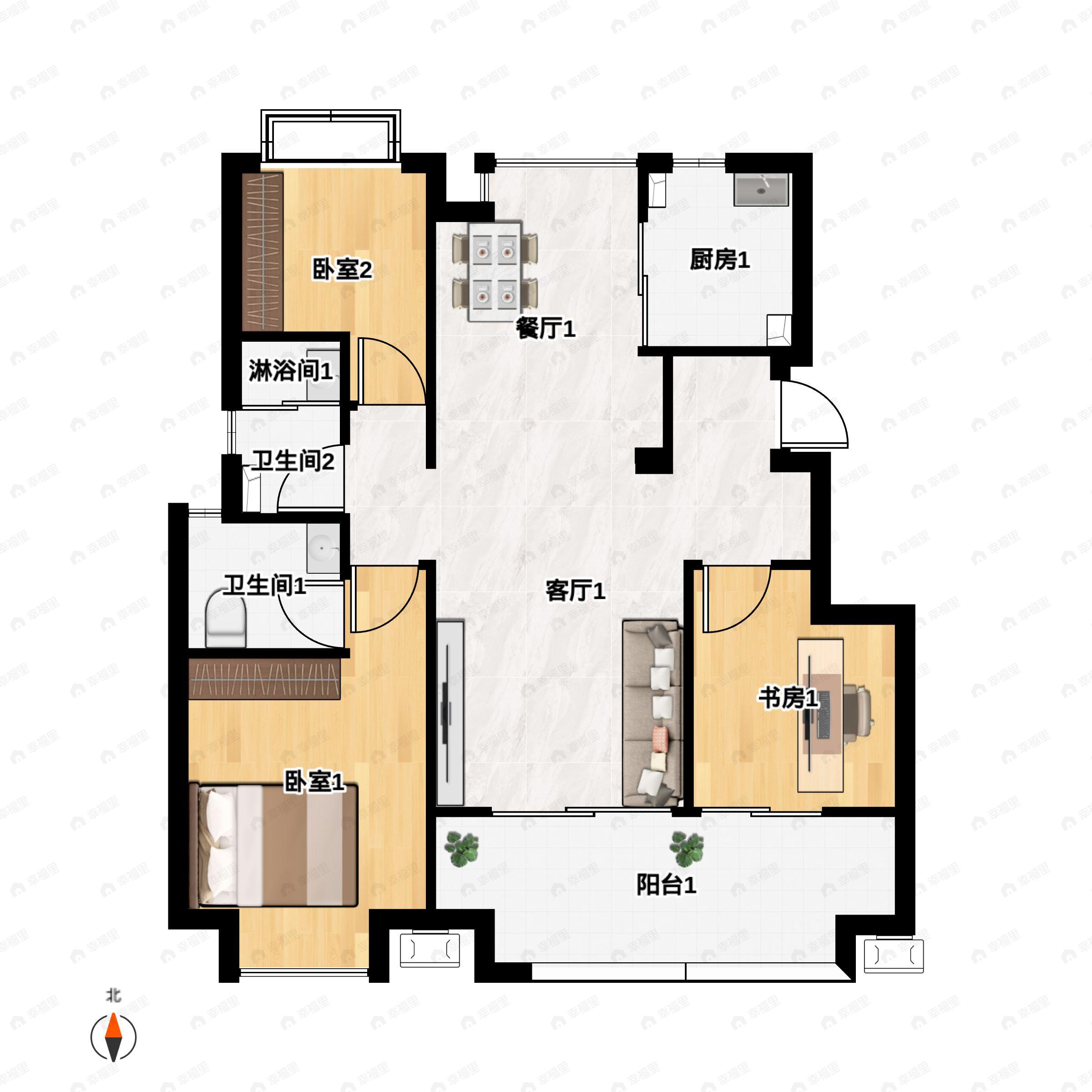 3室2厅2卫建面97平户型图