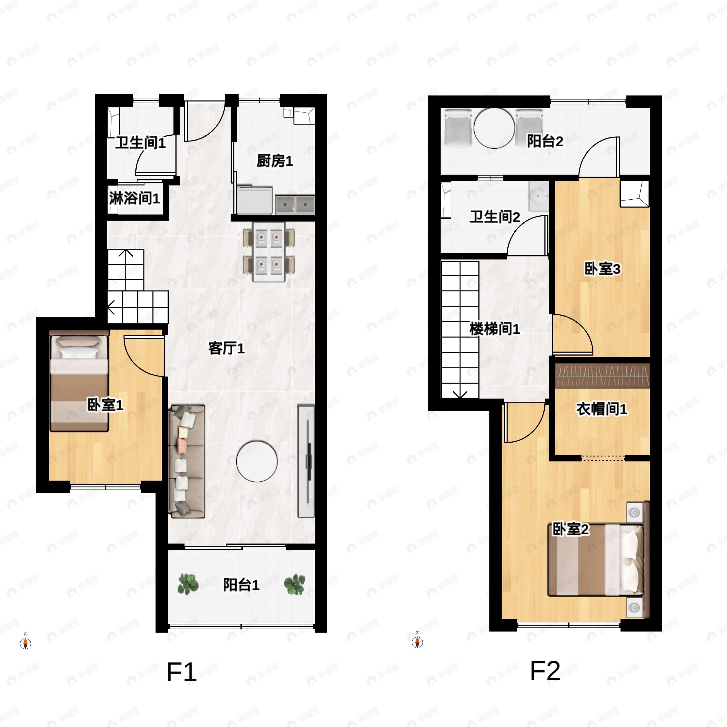 3室2厅2卫建面94m²南户型图