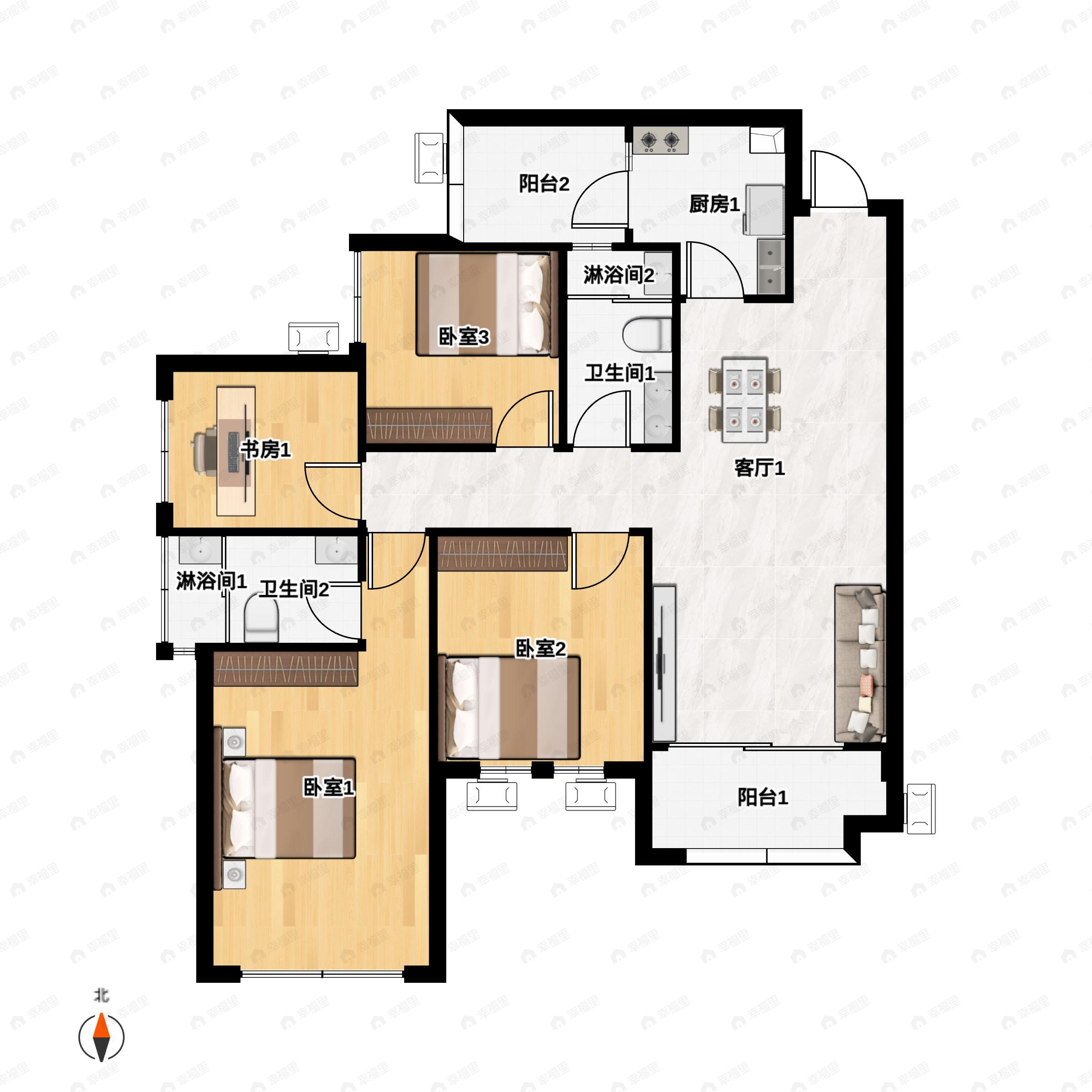 4室2厅2卫建面102平户型图