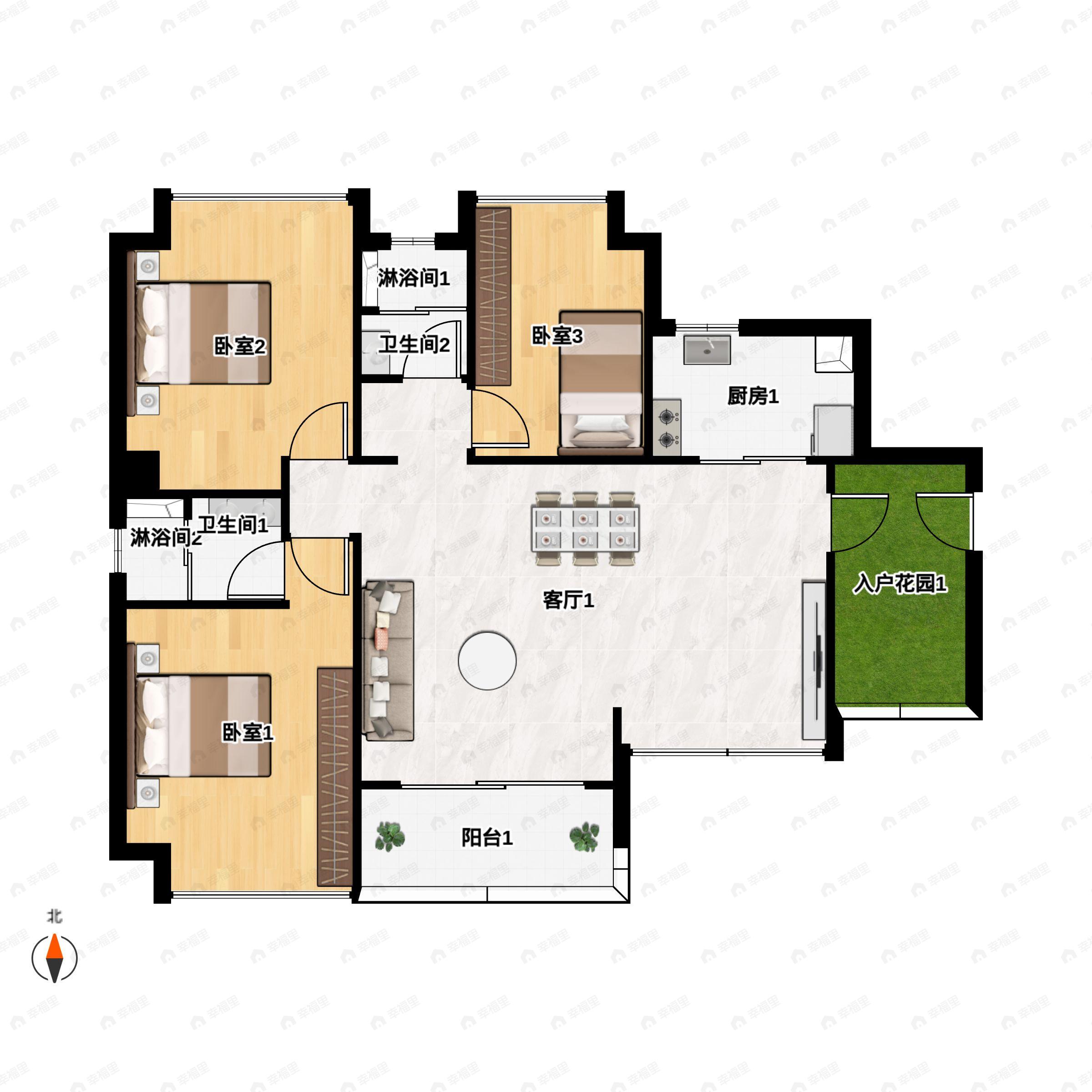 3室2厅2卫建面112平户型图