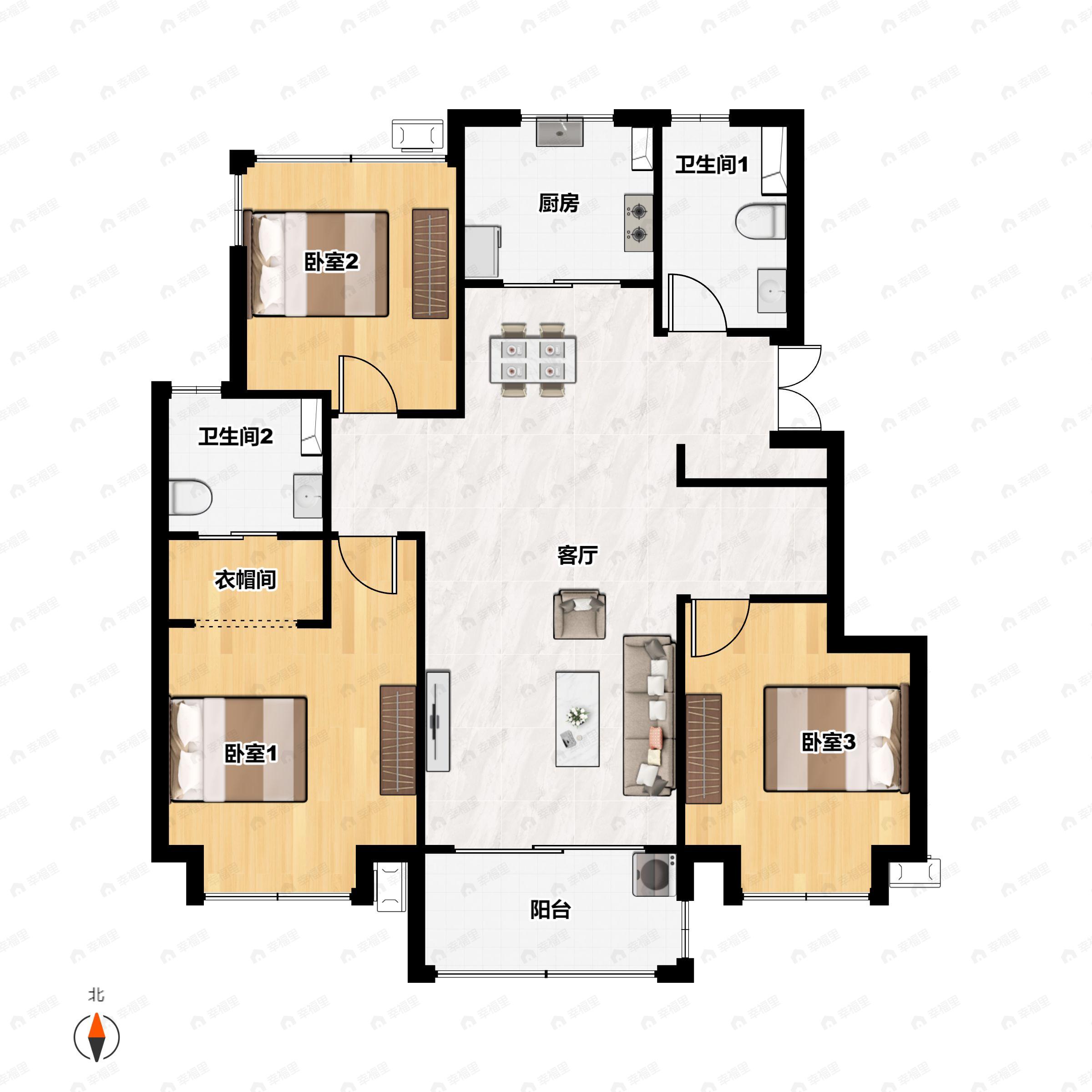 3室2厅2卫建面93平户型图