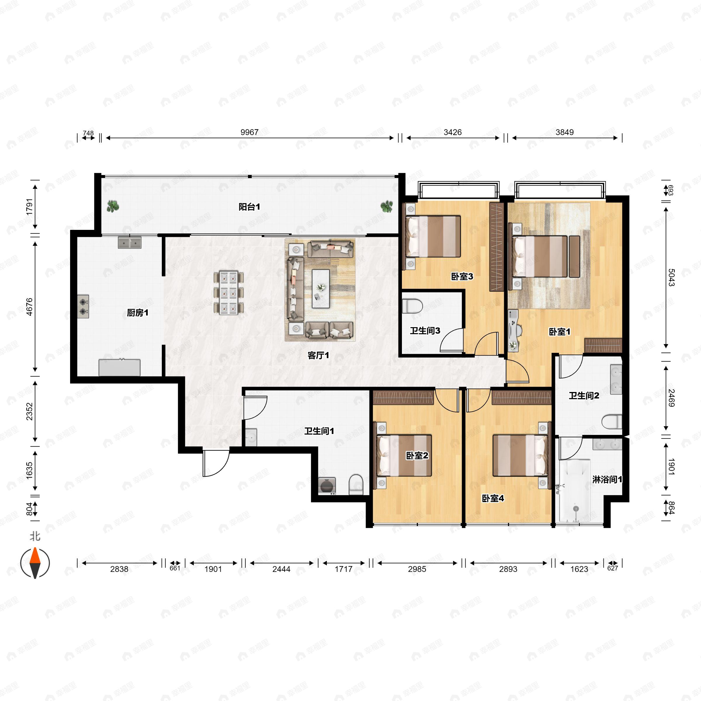 4室2厅3卫建面200平户型图