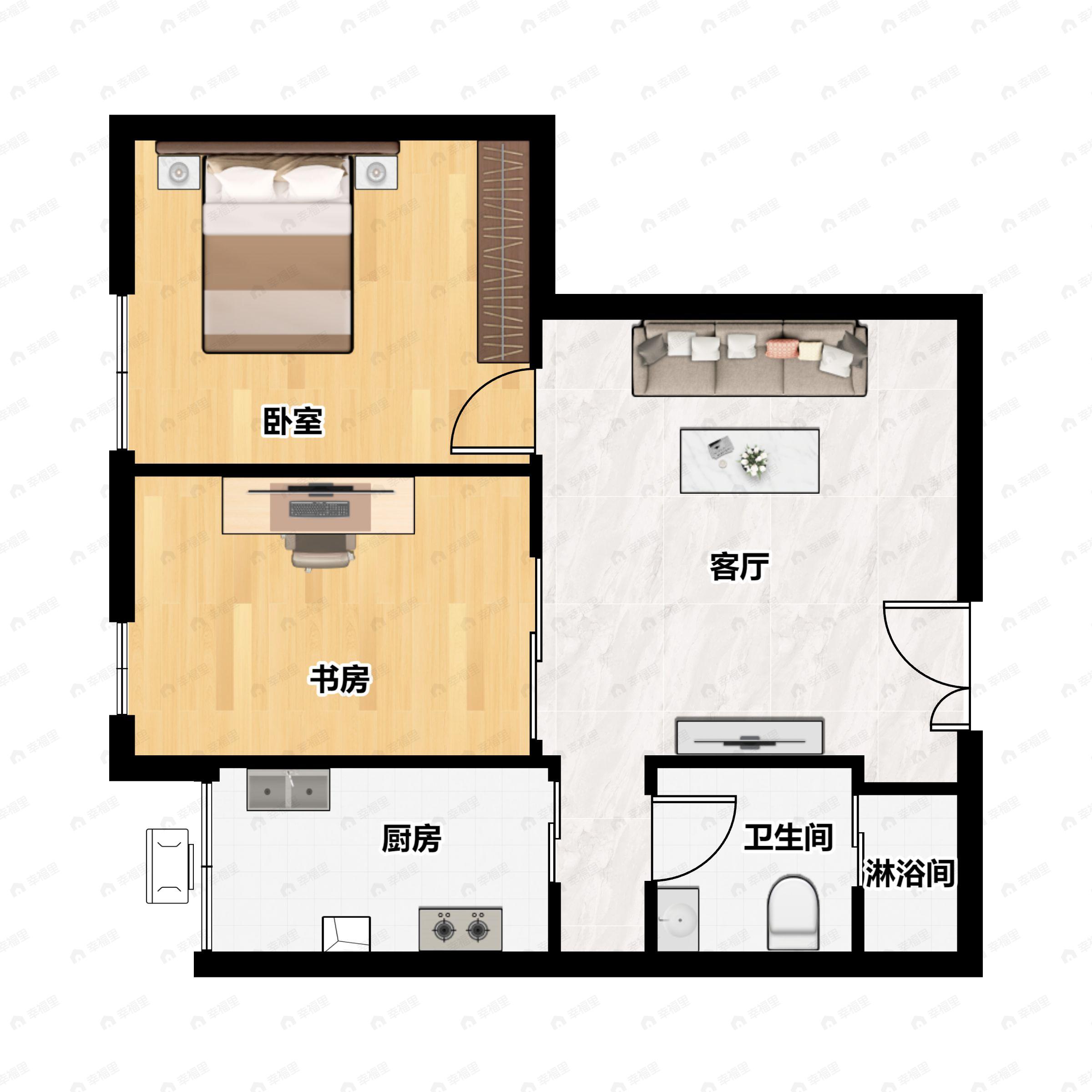 2室1厅1卫建面54平户型图