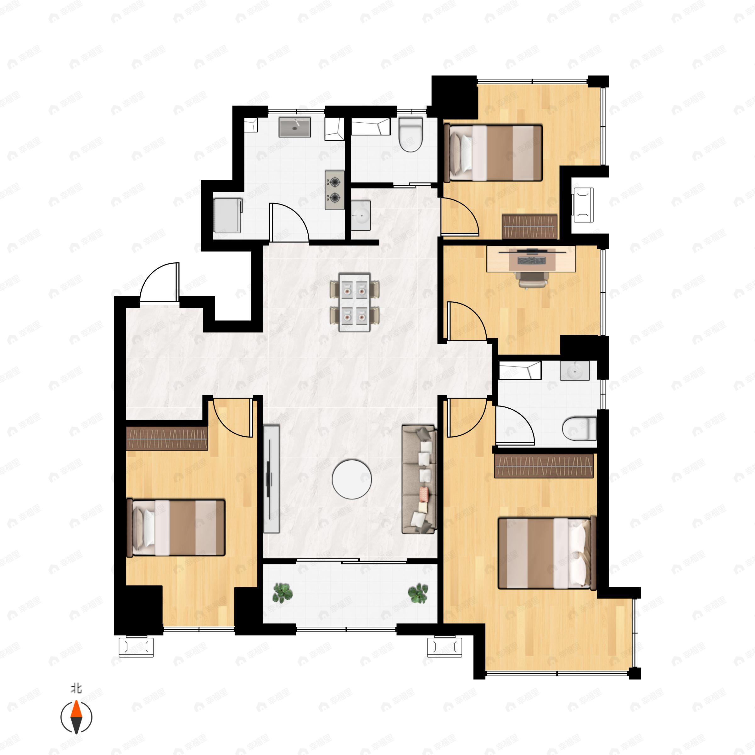 4室2厅2卫建面113平南户型图