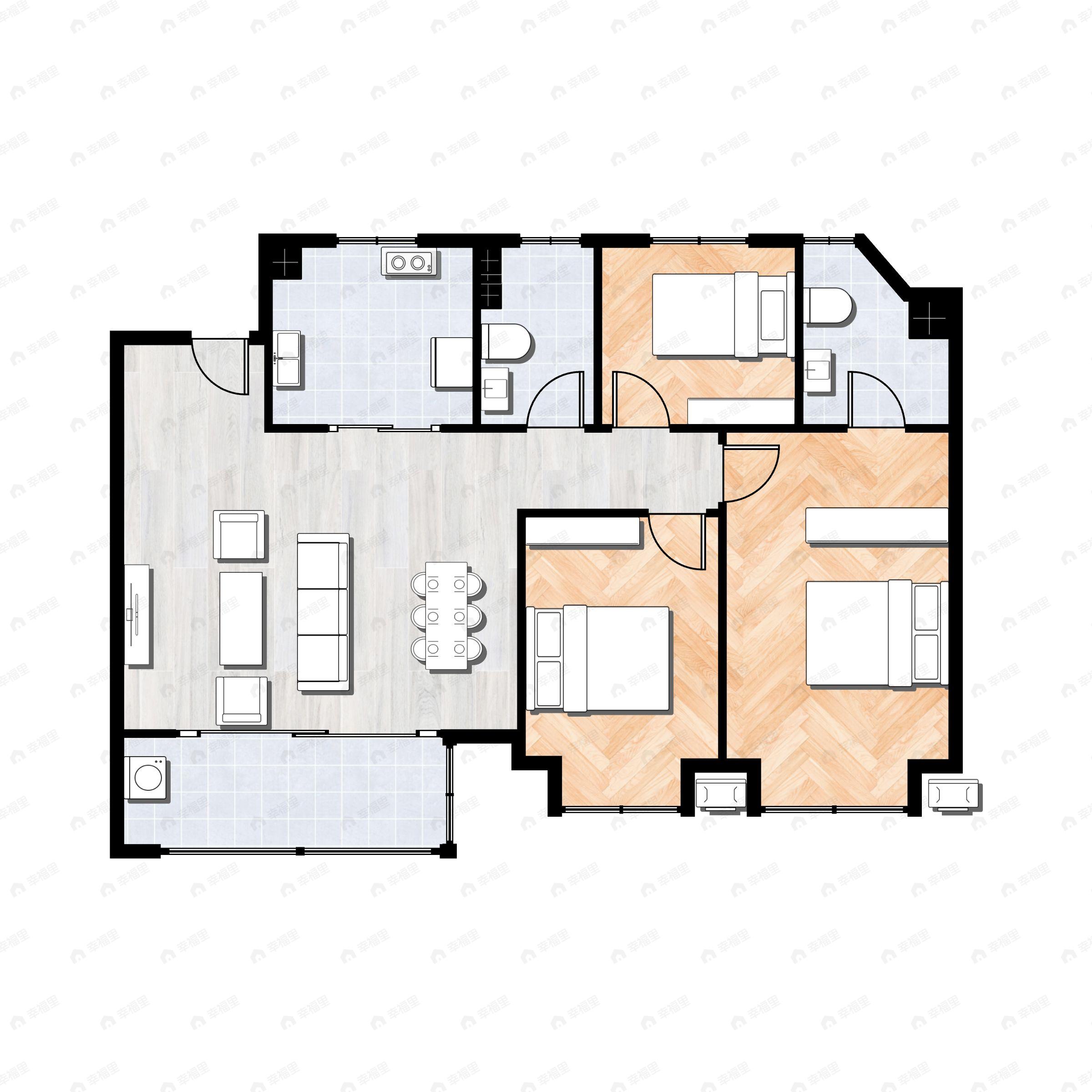3室2厅2卫建面122平南户型图