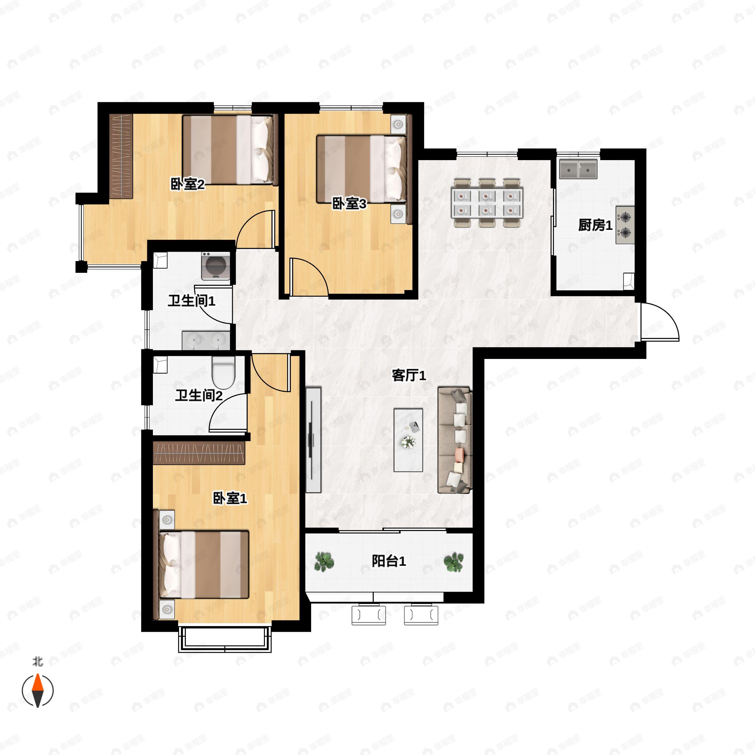 3室2厅2卫建面115平户型图