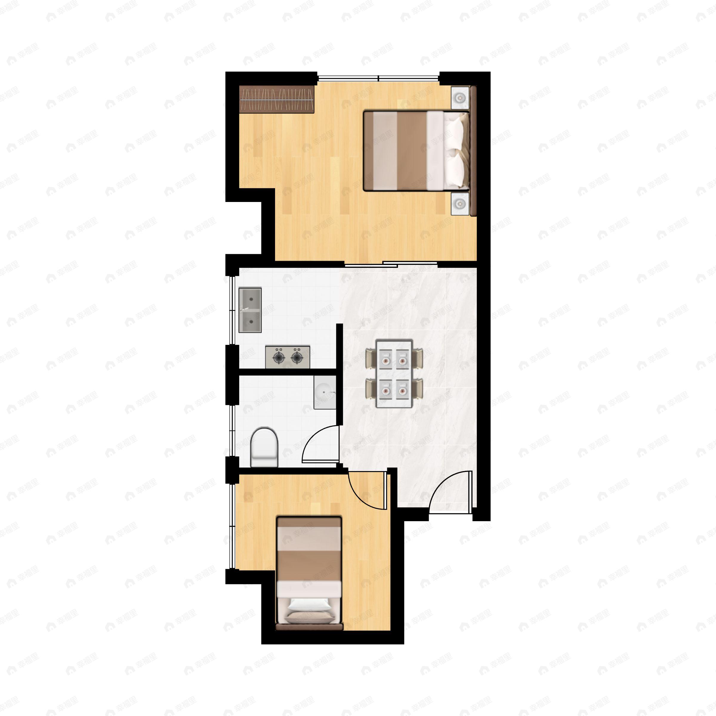 2室1厅1卫建面77平西户型图