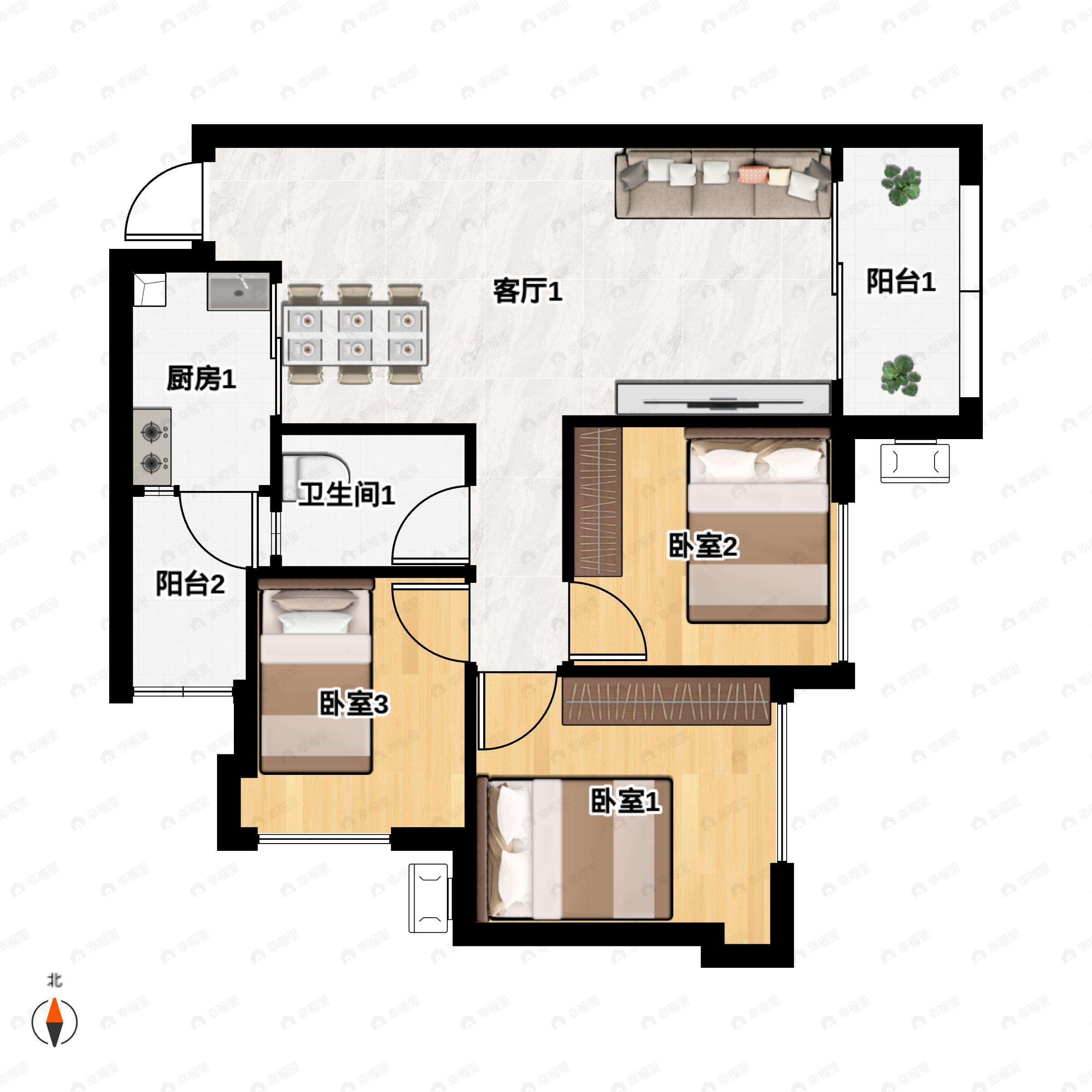 3室2厅1卫建面82平户型图