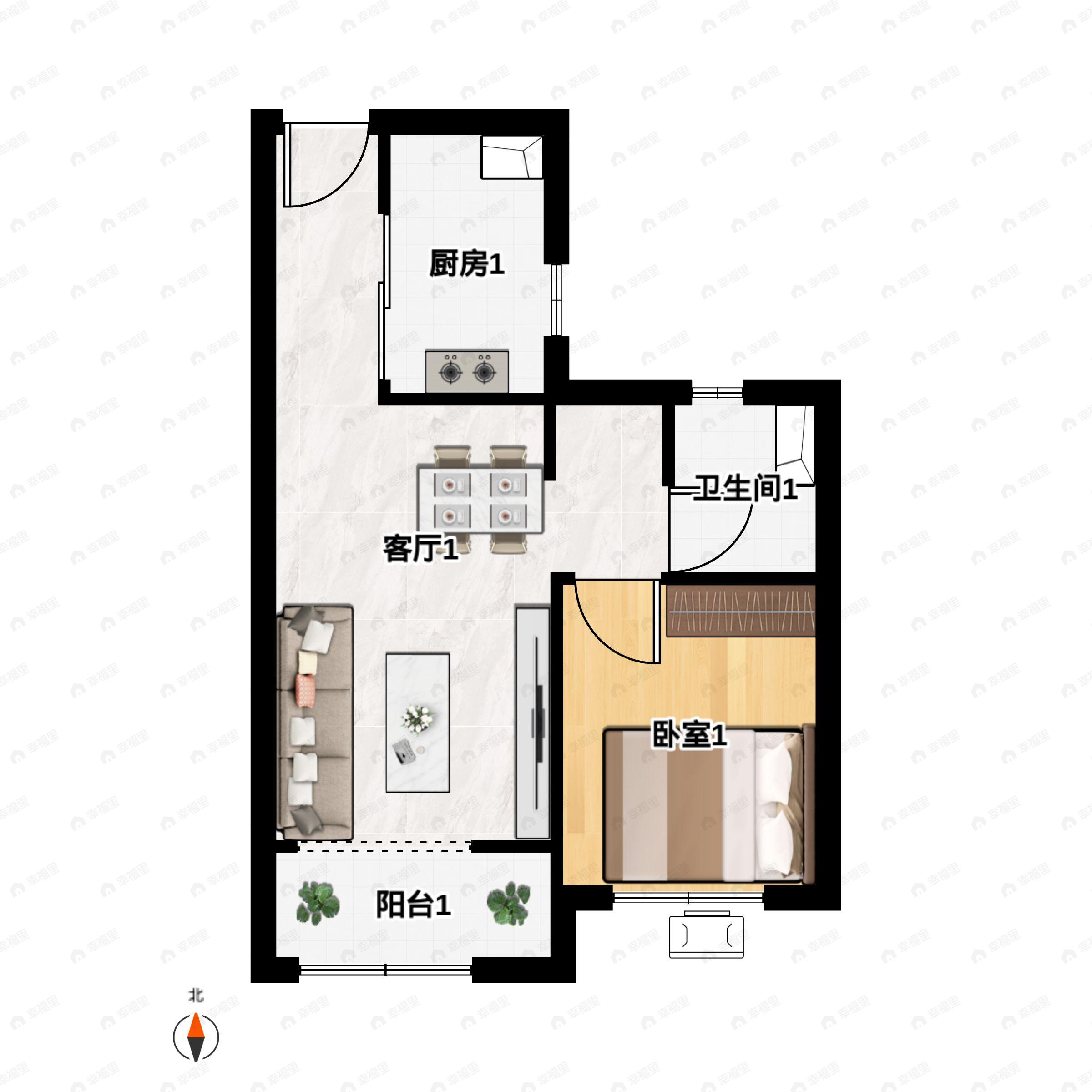 1室1厅1卫建面55平户型图