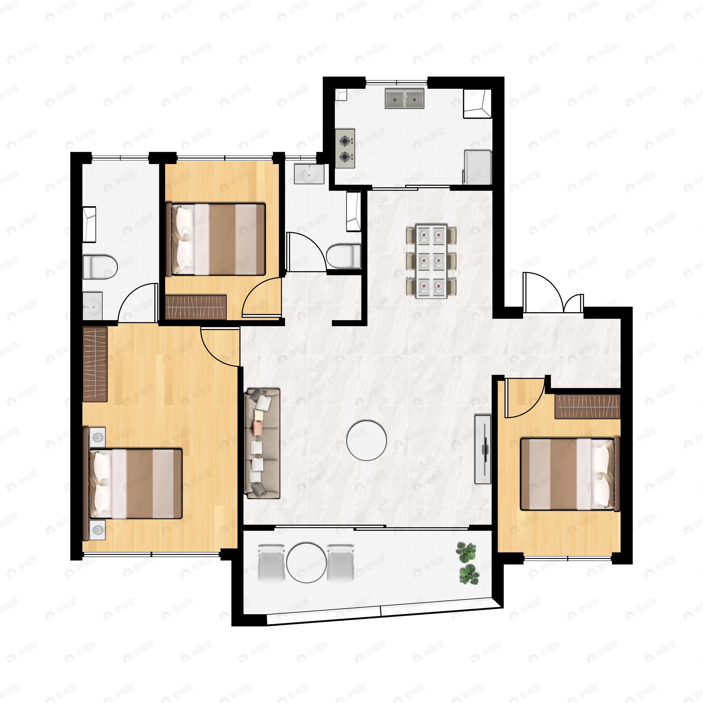 3室2厅2卫建面143m²东北|西南户型图