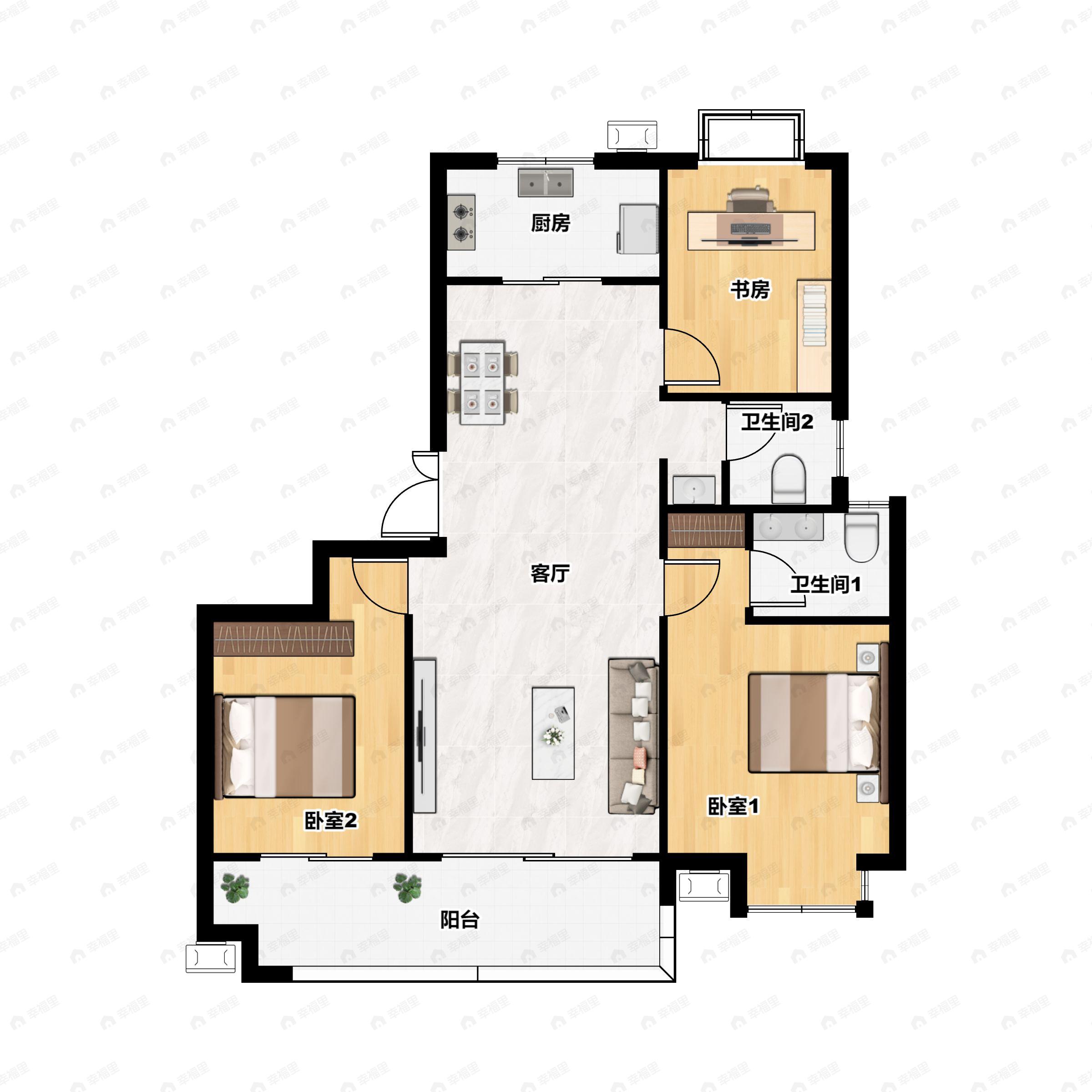方城花漾美郡3室2厅2卫户型图