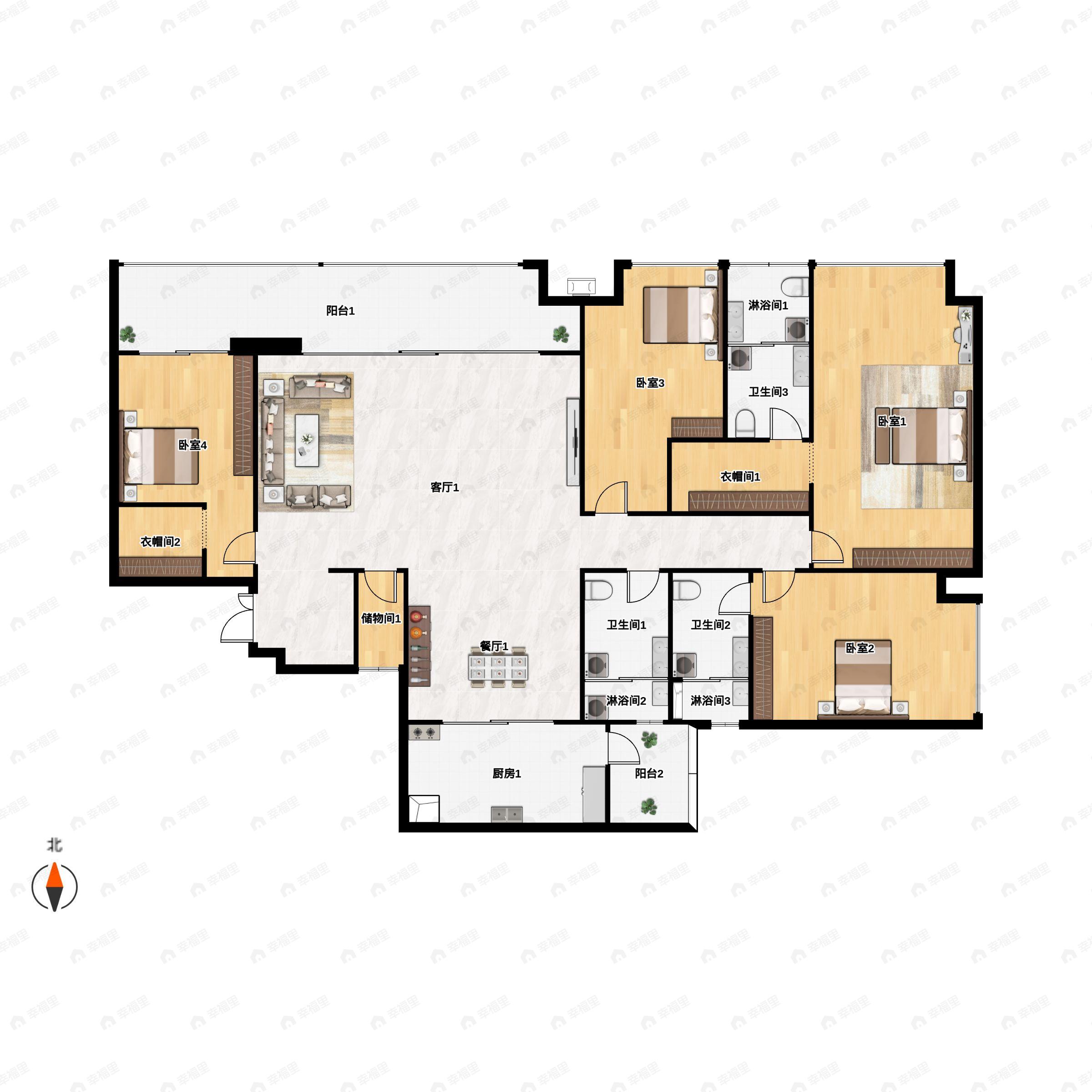 4室2厅3卫建面231平户型图