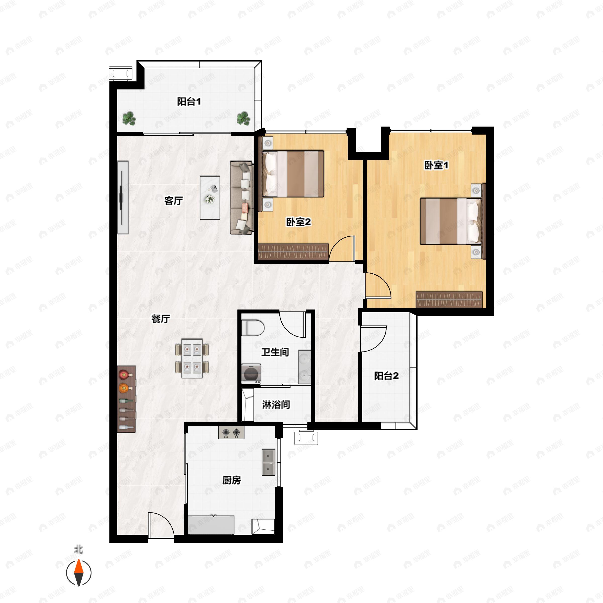 2室2厅1卫建面84平户型图