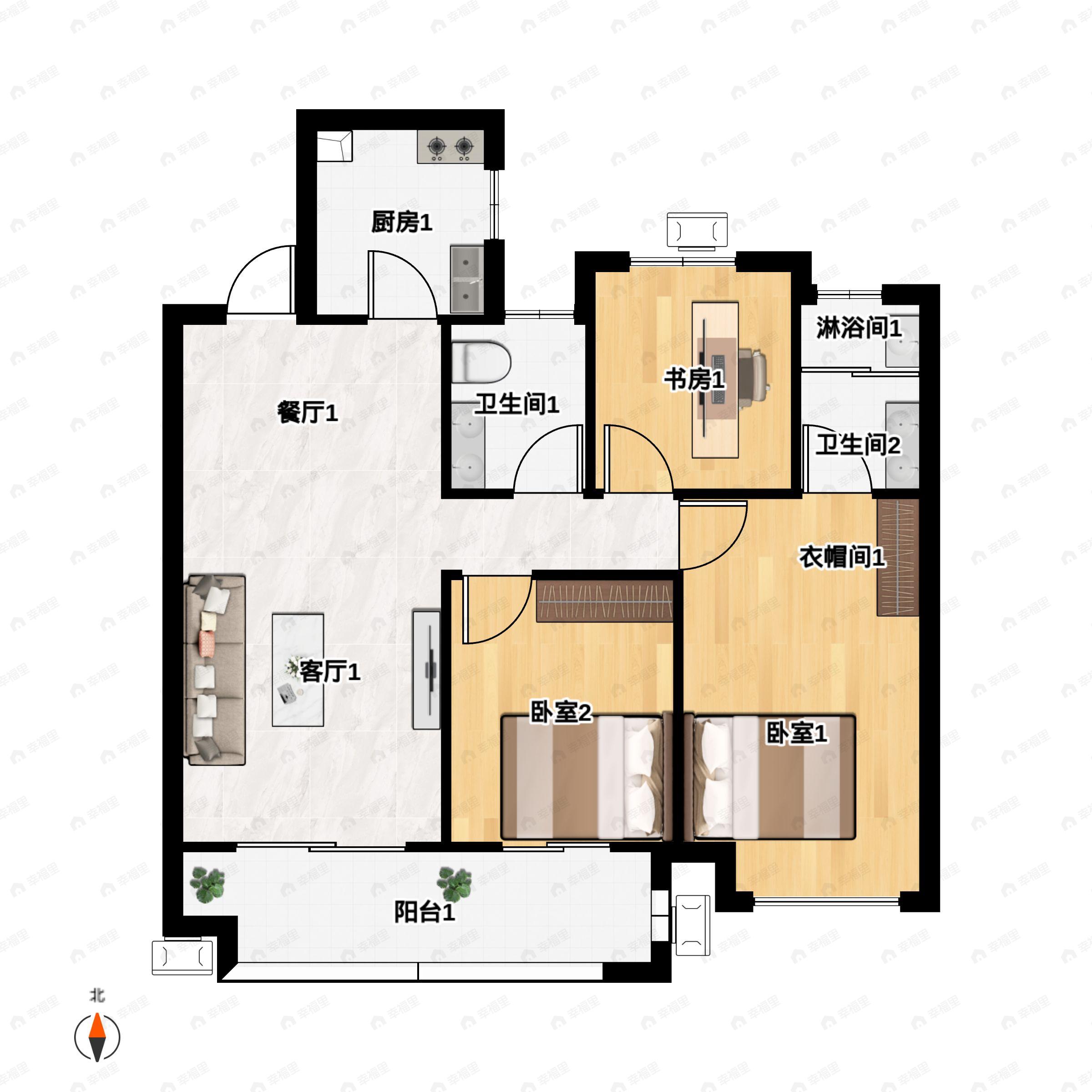 3室2厅2卫建面110平户型图