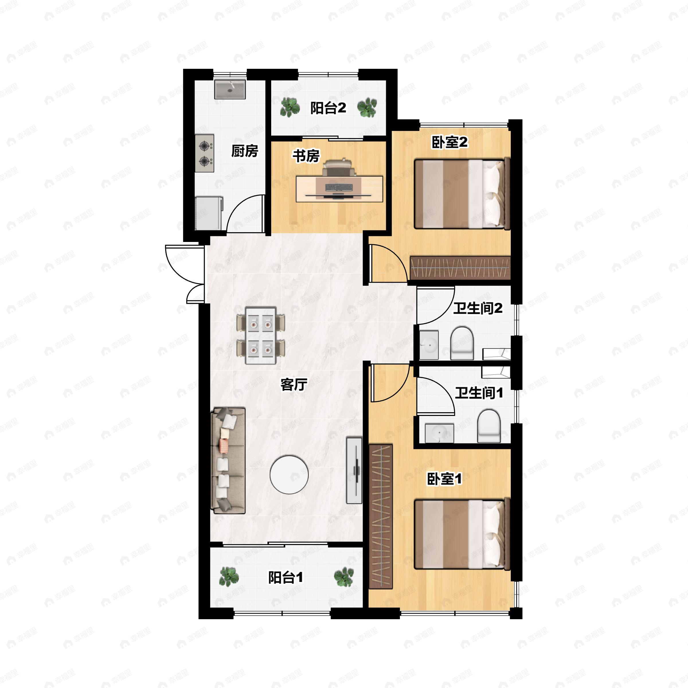 3室2厅2卫建面112平户型图