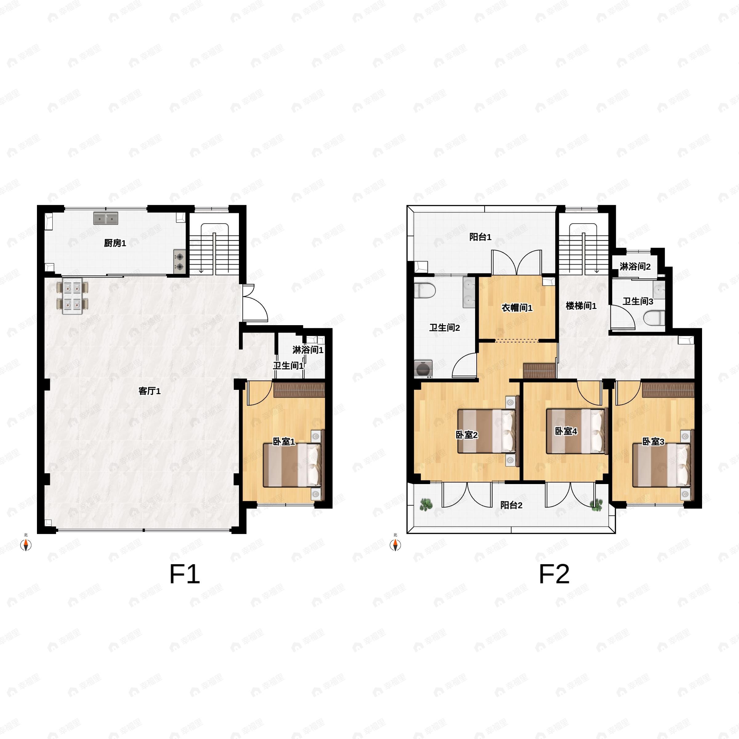 4室2厅3卫建面210m²南户型图