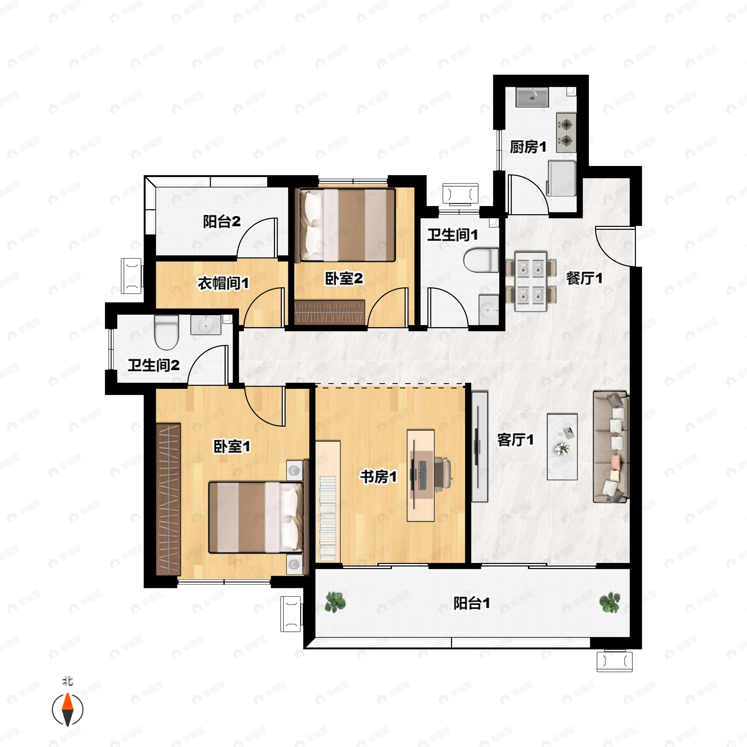 山水云庭3室2厅2卫户型图