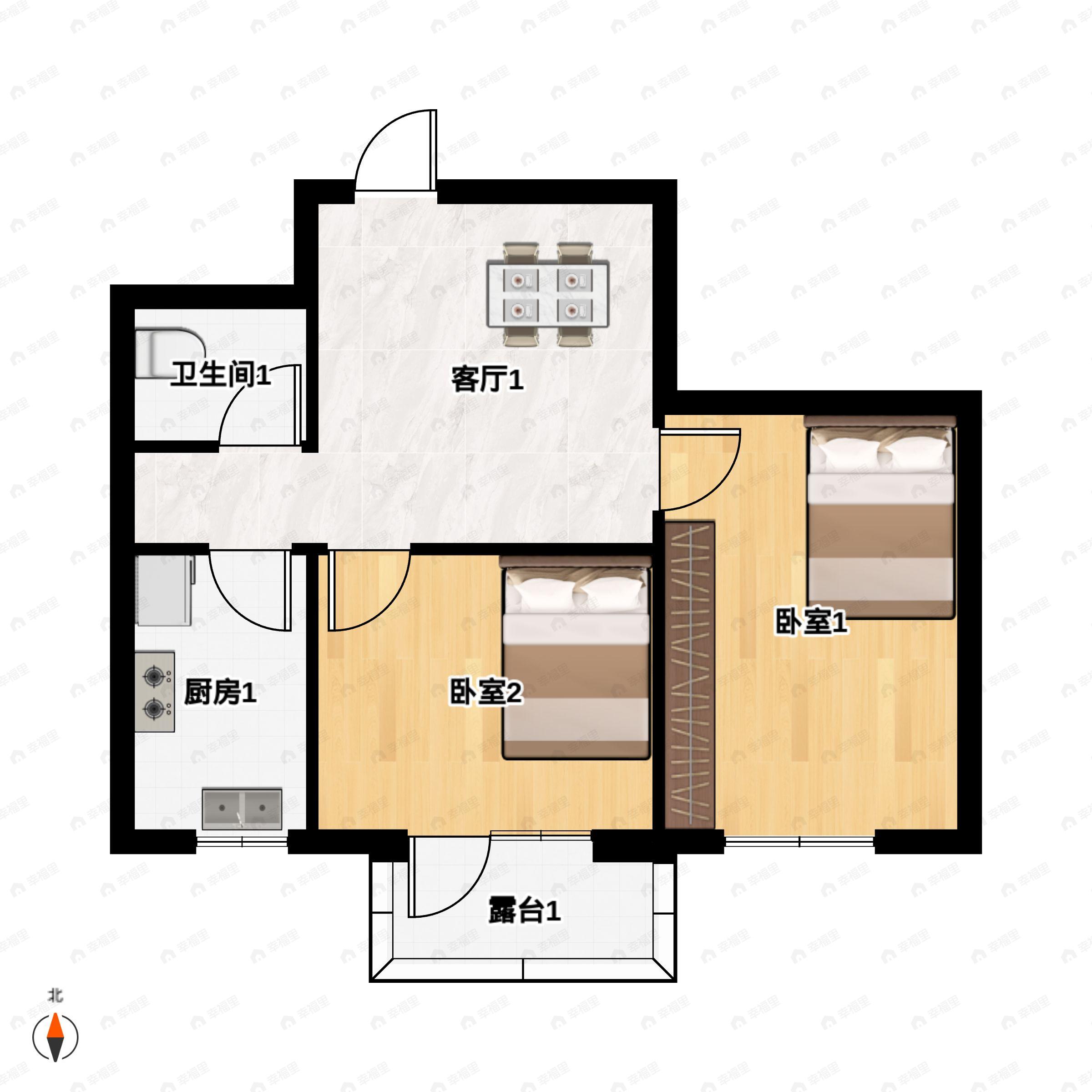 华沃滨河湾2室1厅1卫户型图