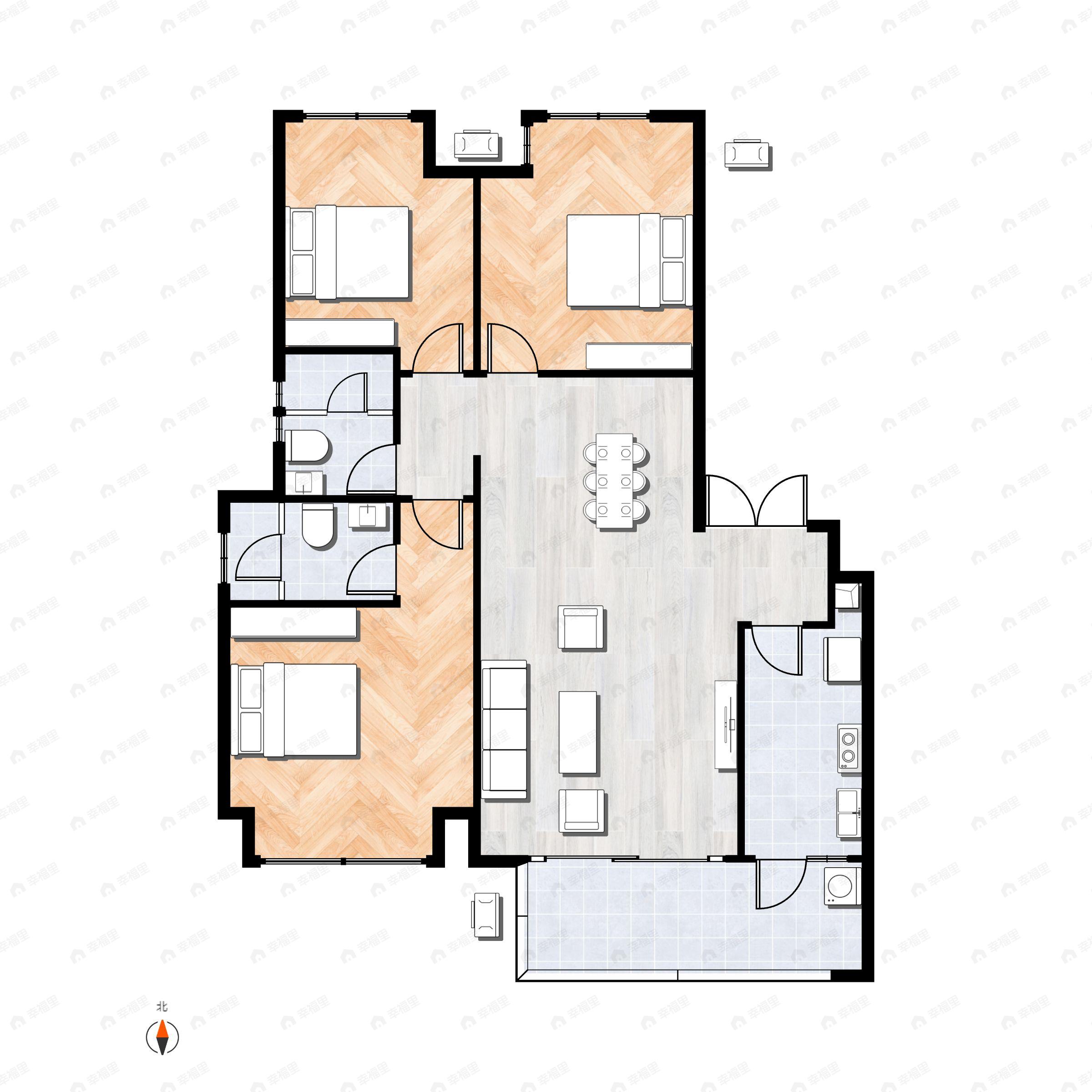 3室2厅2卫建面95平户型图