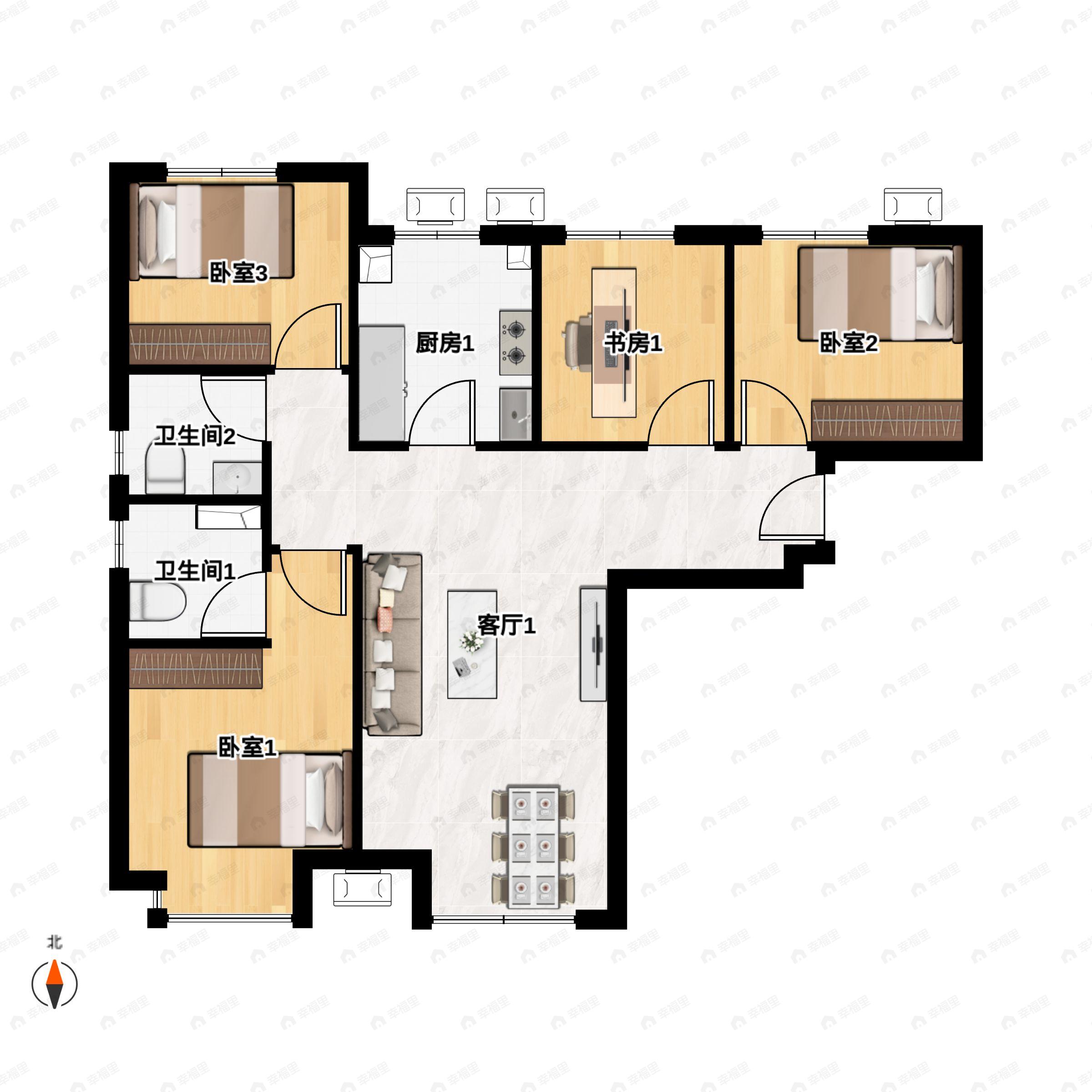 4室2厅2卫建面115平户型图