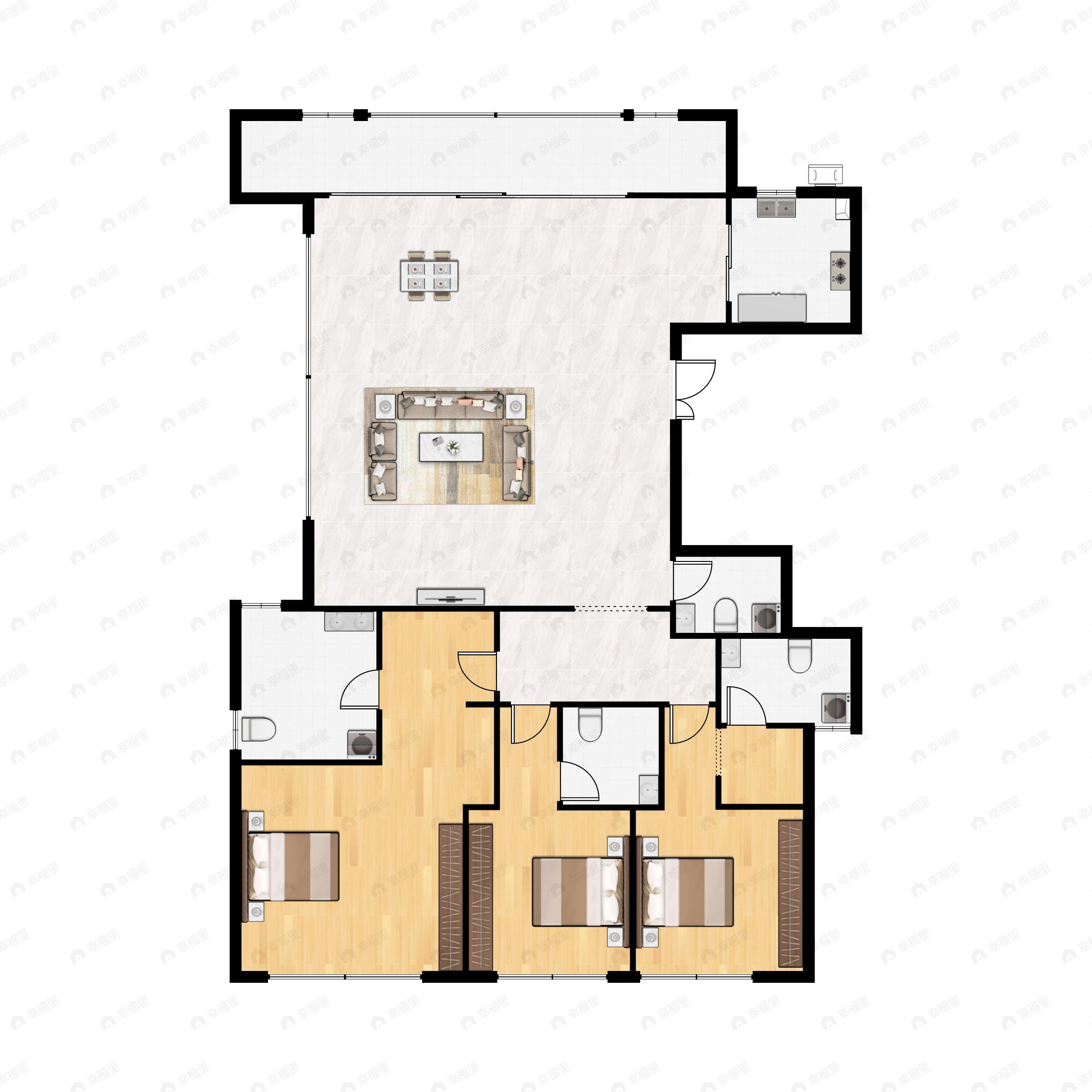 3室2厅4卫建面184平户型图
