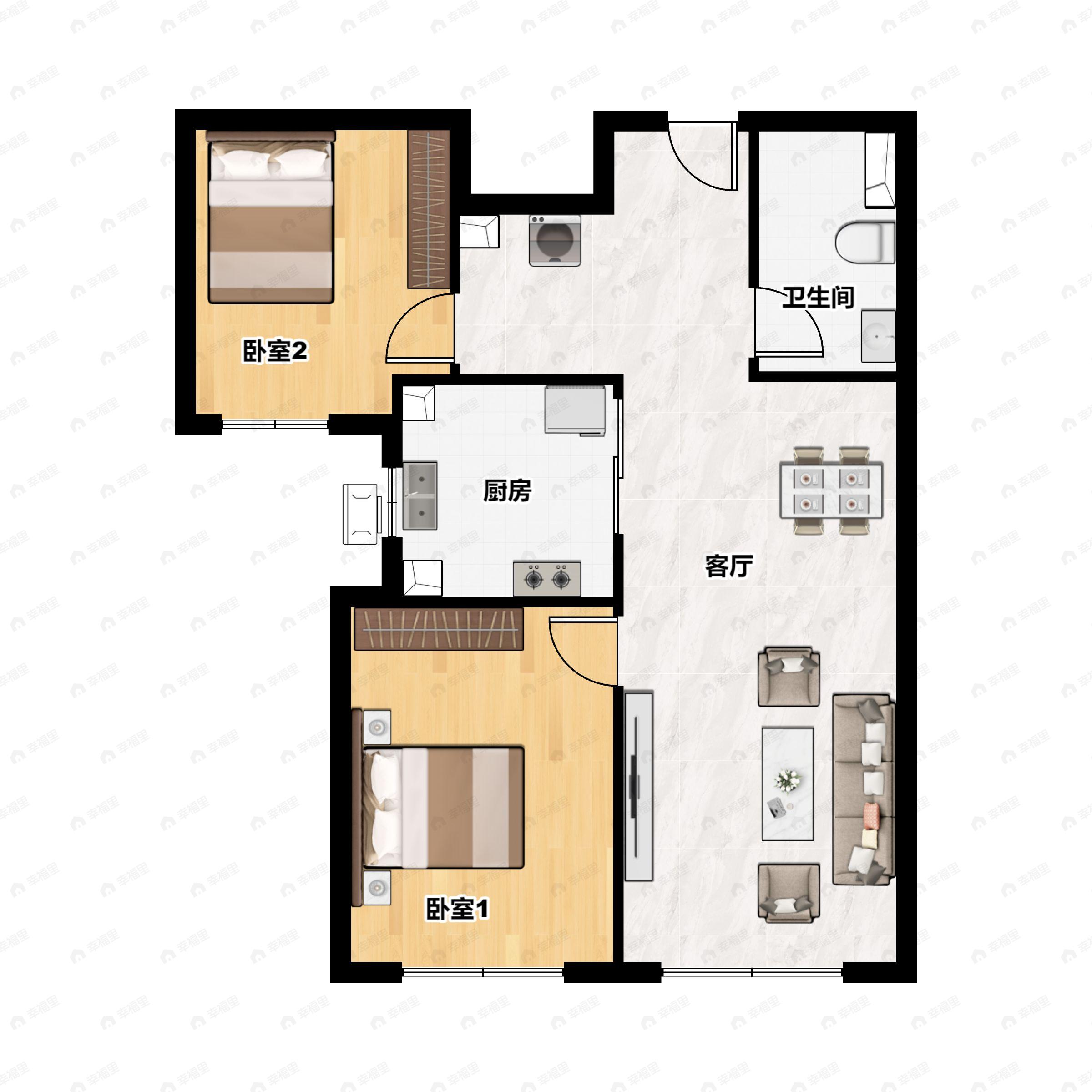 2室2厅1卫建面79平户型图