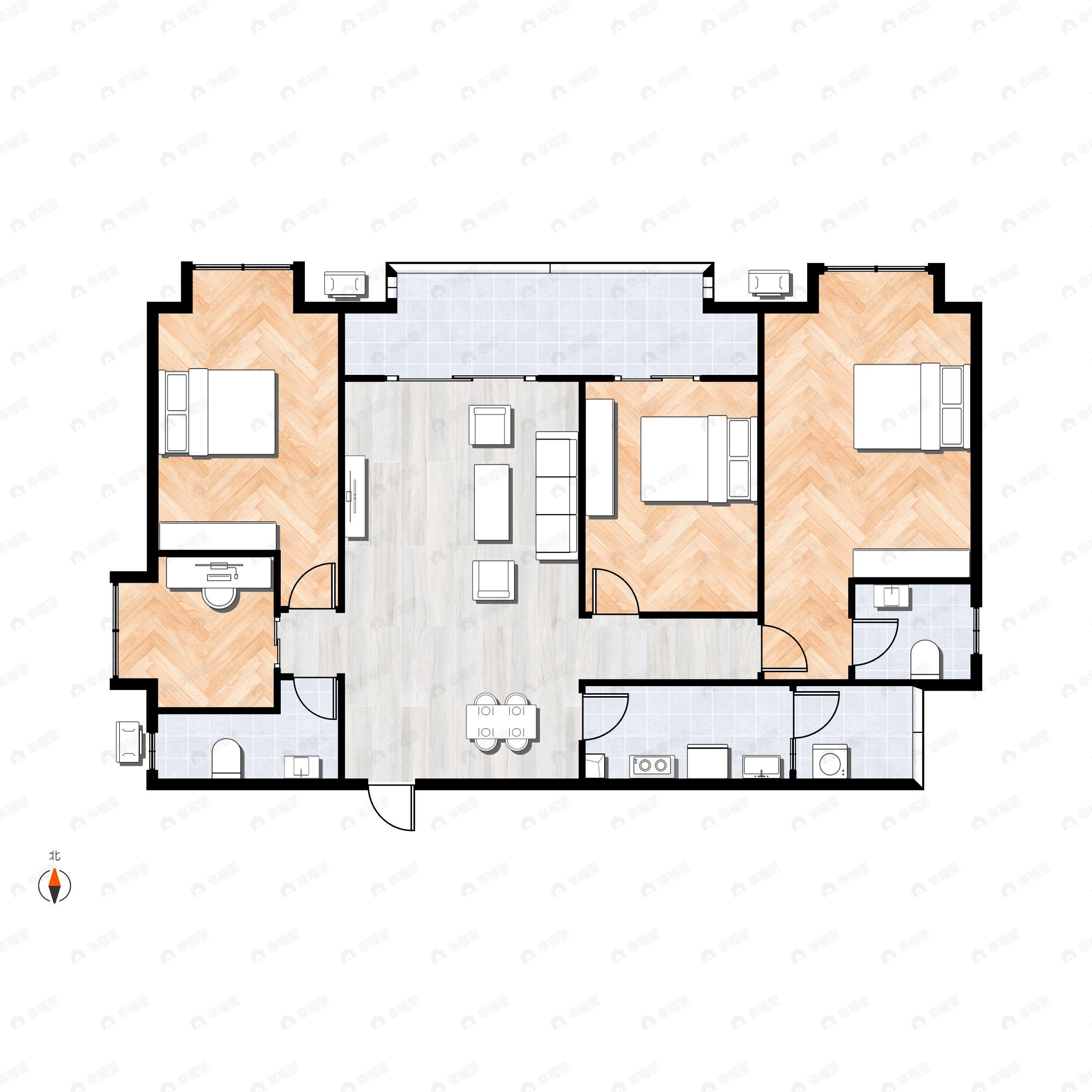 4室2厅2卫建面115平北户型图