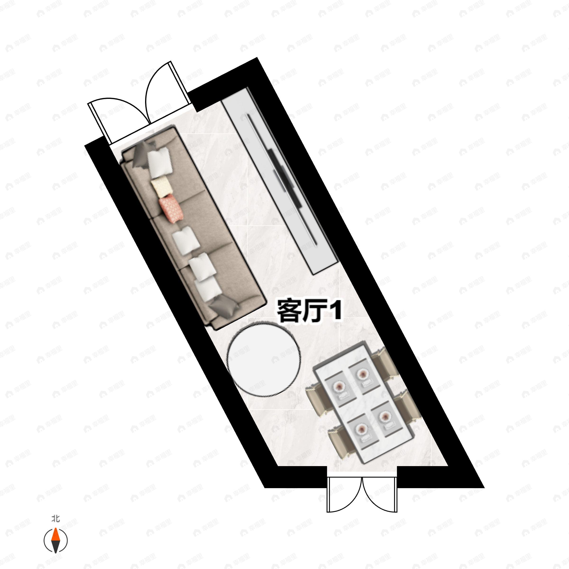 1室1厅建面28m²北|西南户型图