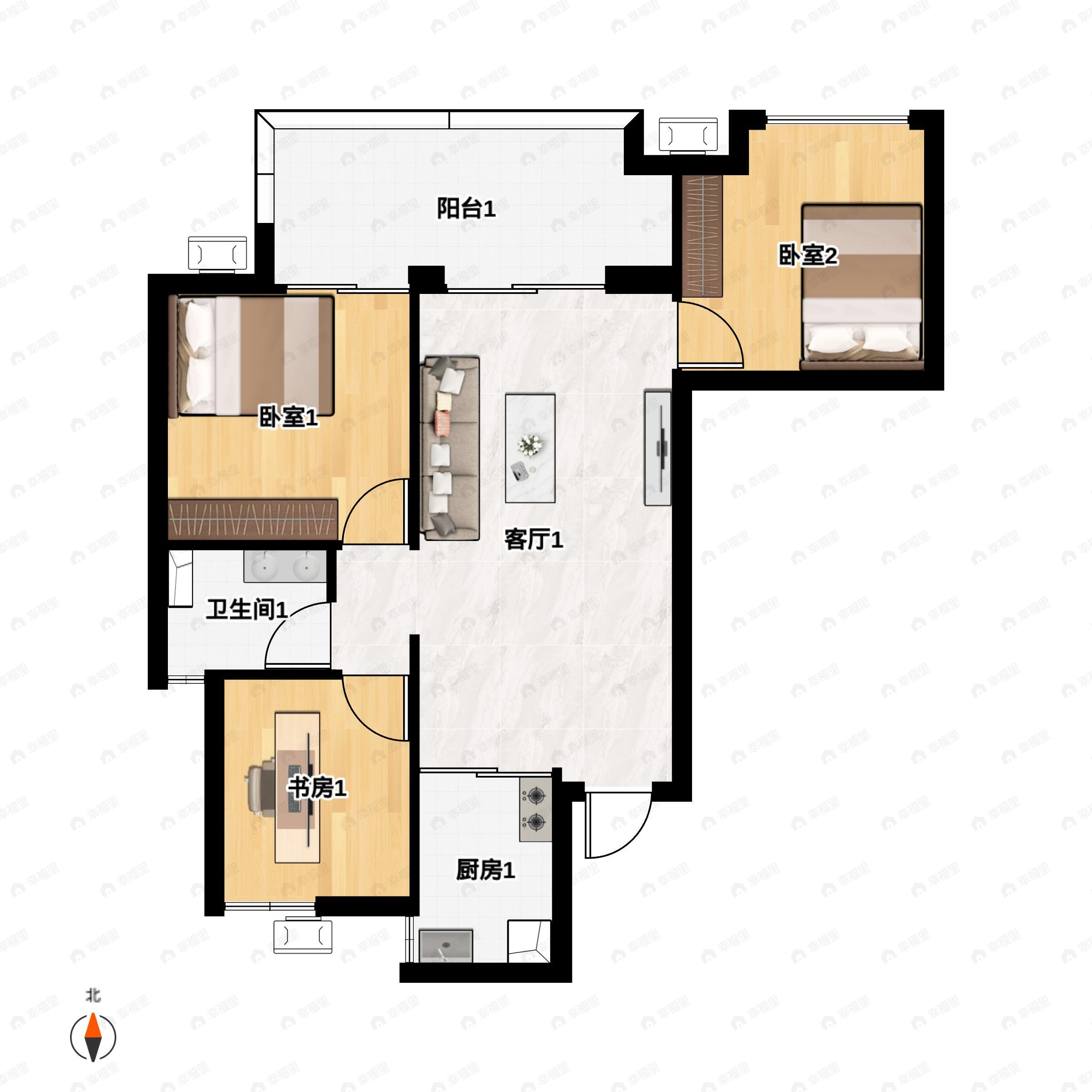 3室2厅1卫建面91平undefined户型图