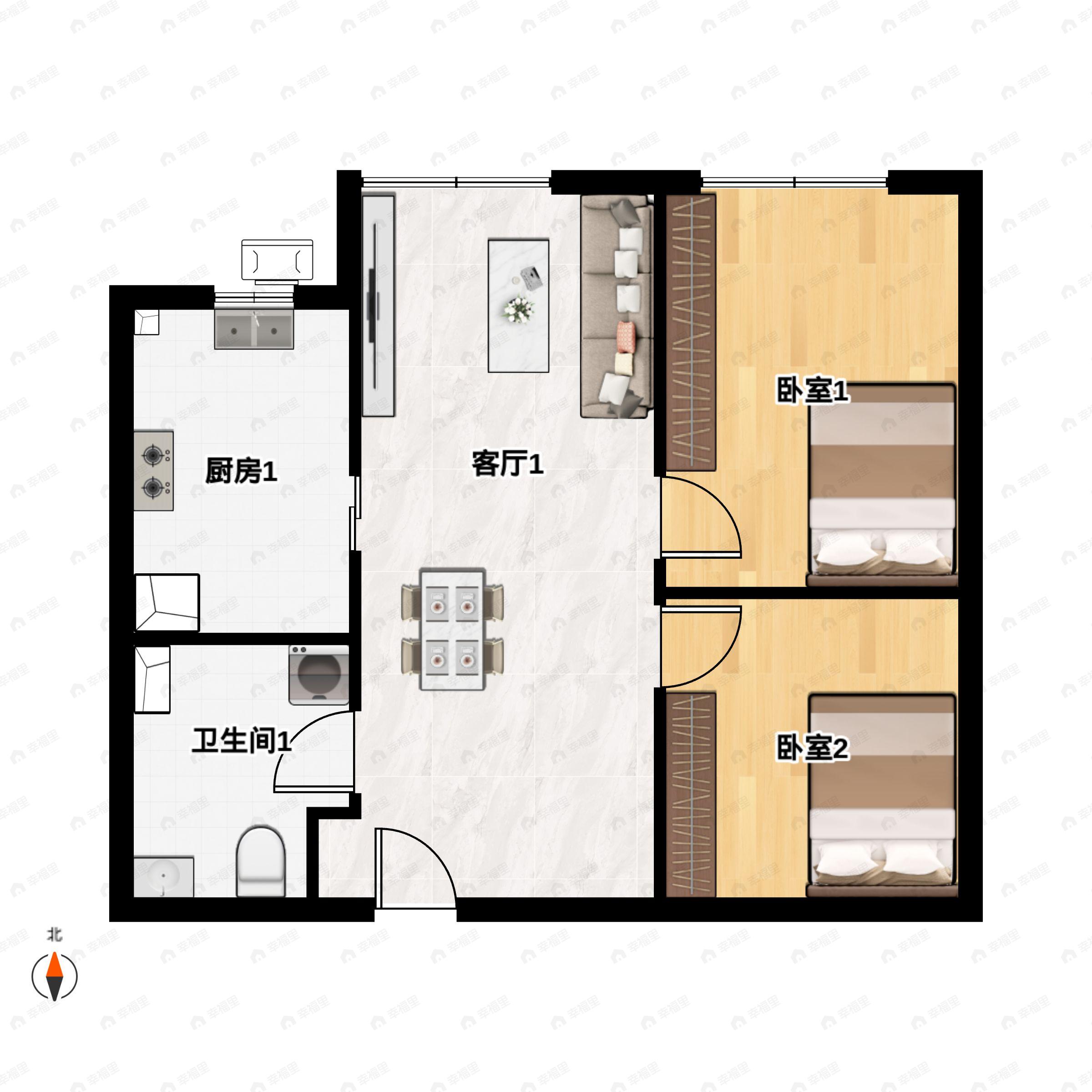 中交海河公馆2室2厅1卫户型图