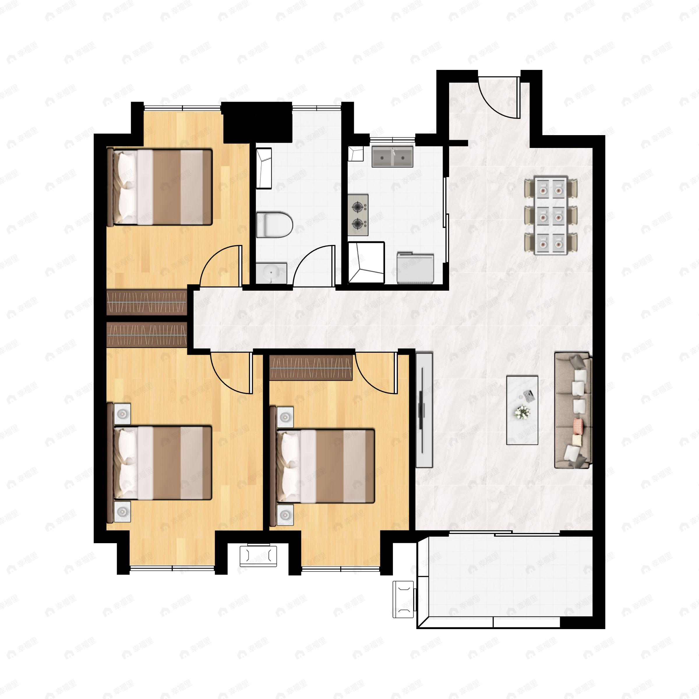 3室2厅1卫建面98平户型图