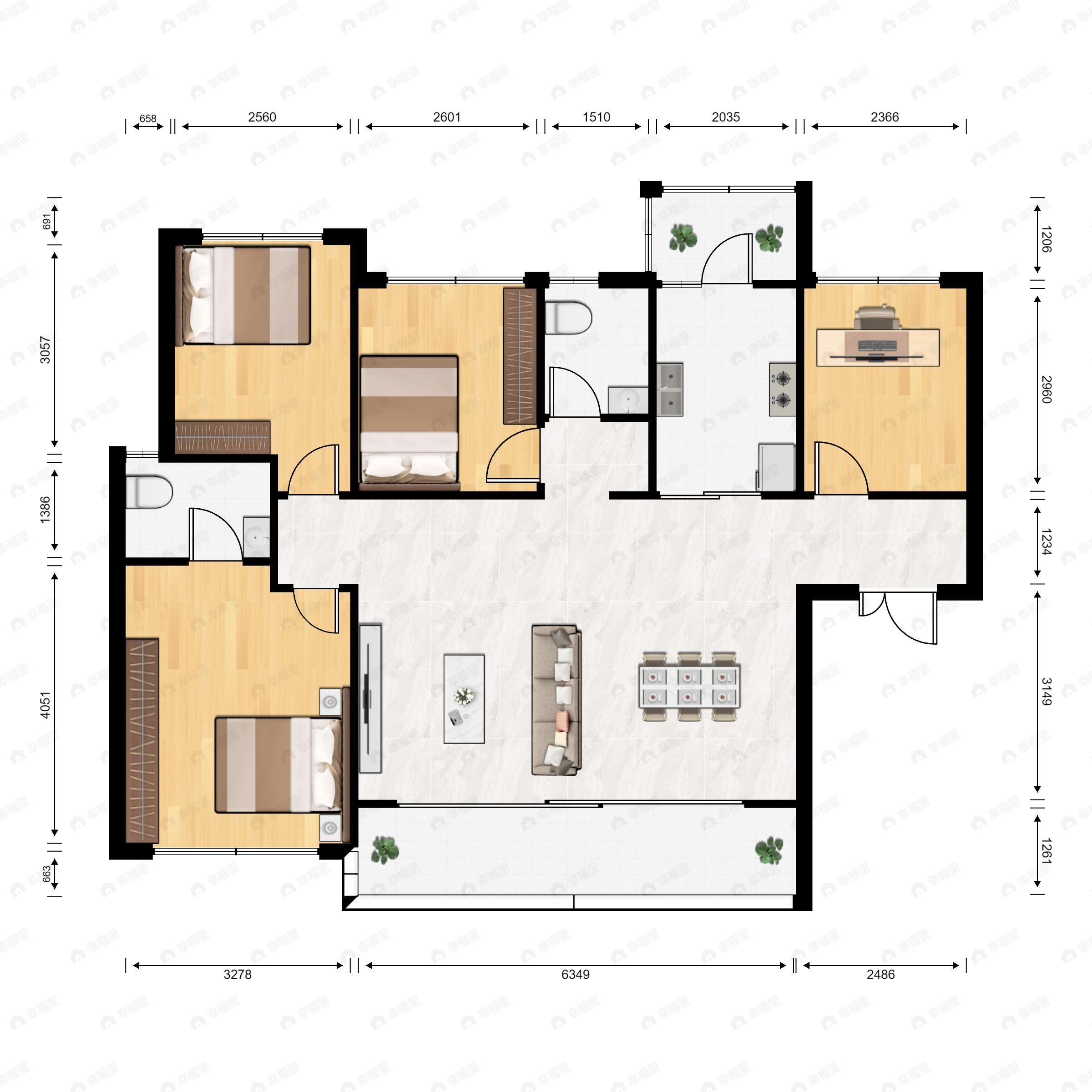 4室2厅2卫建面136平南|北户型图