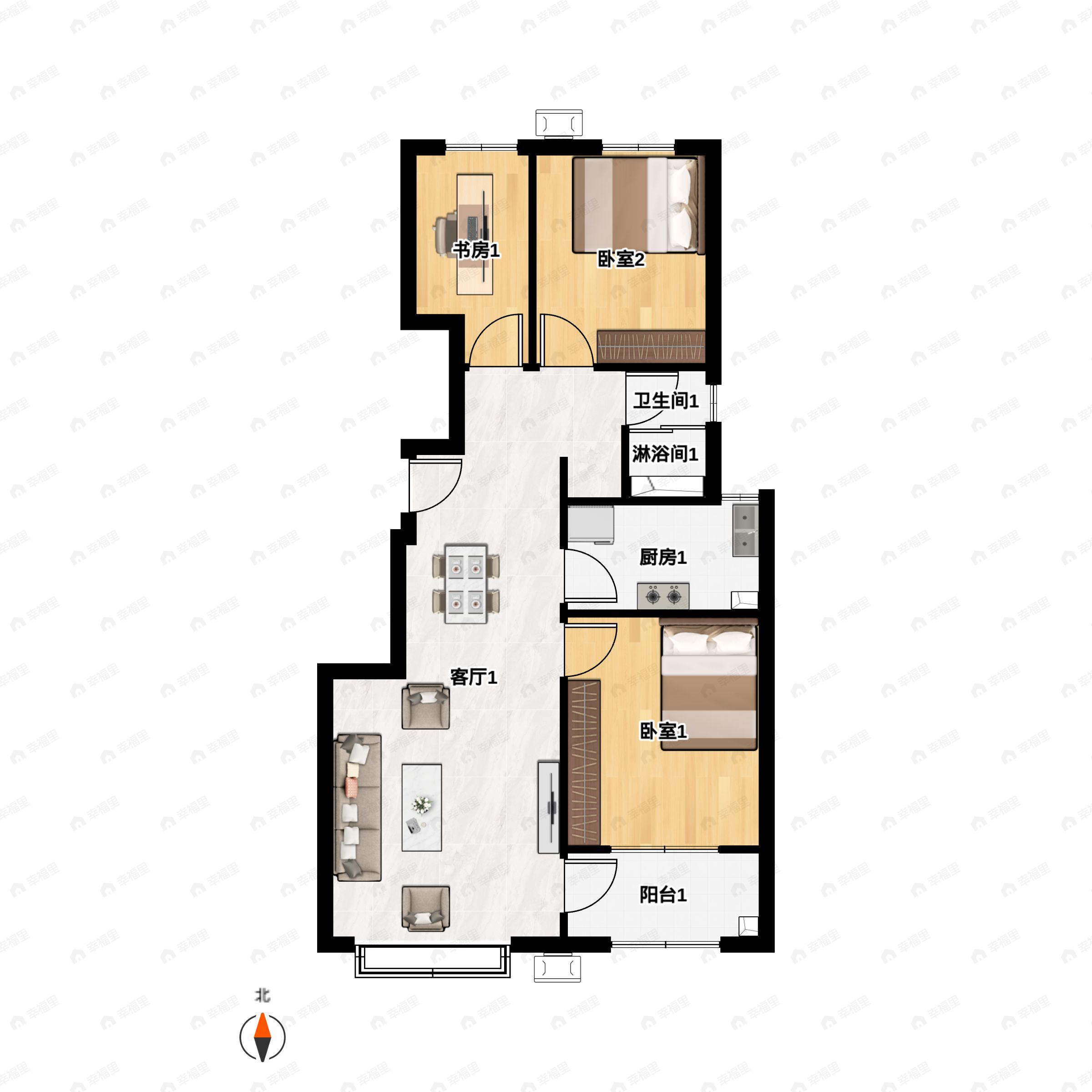 3室2厅1卫建面95平户型图