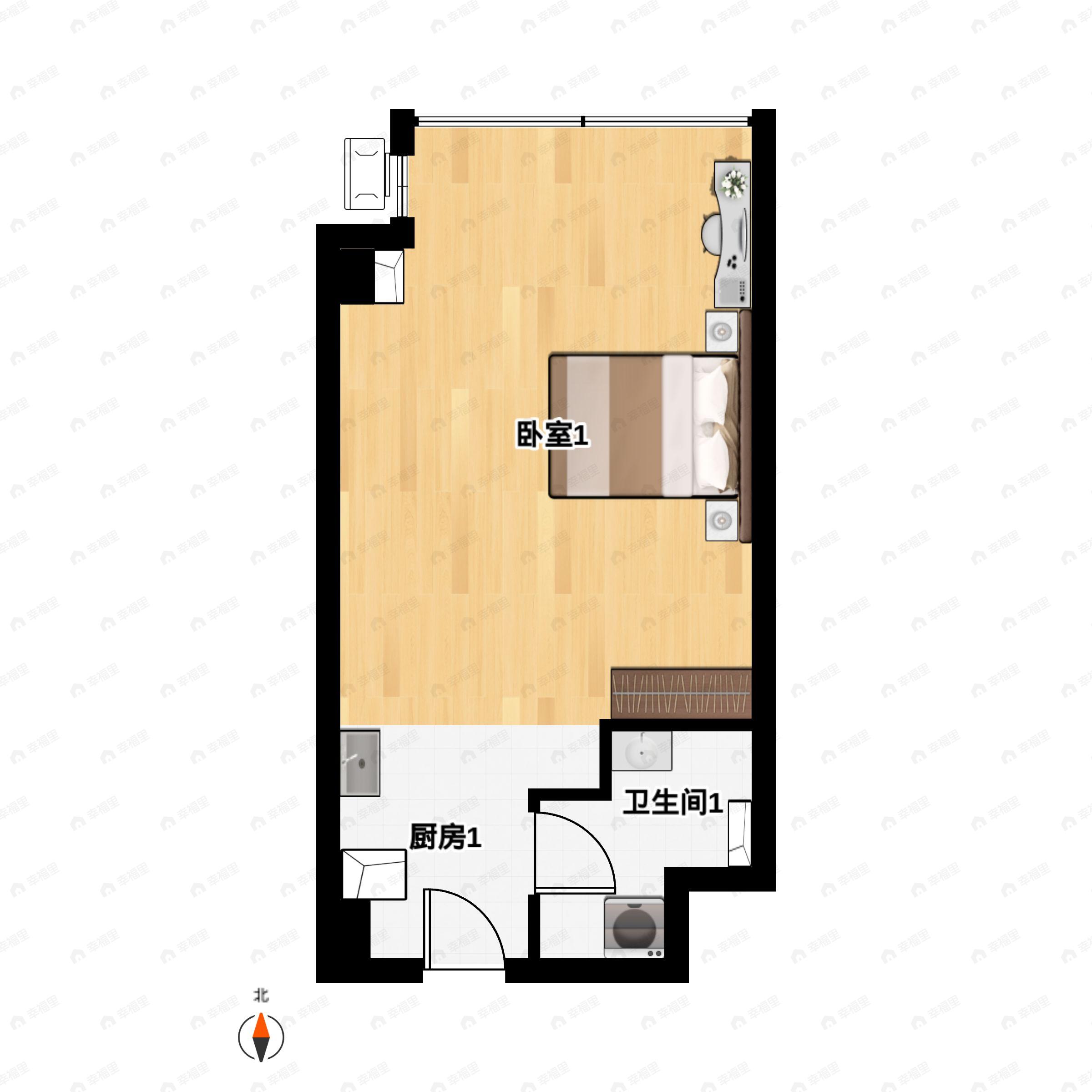 1室1厅1卫建面46平北|西|南|东户型图
