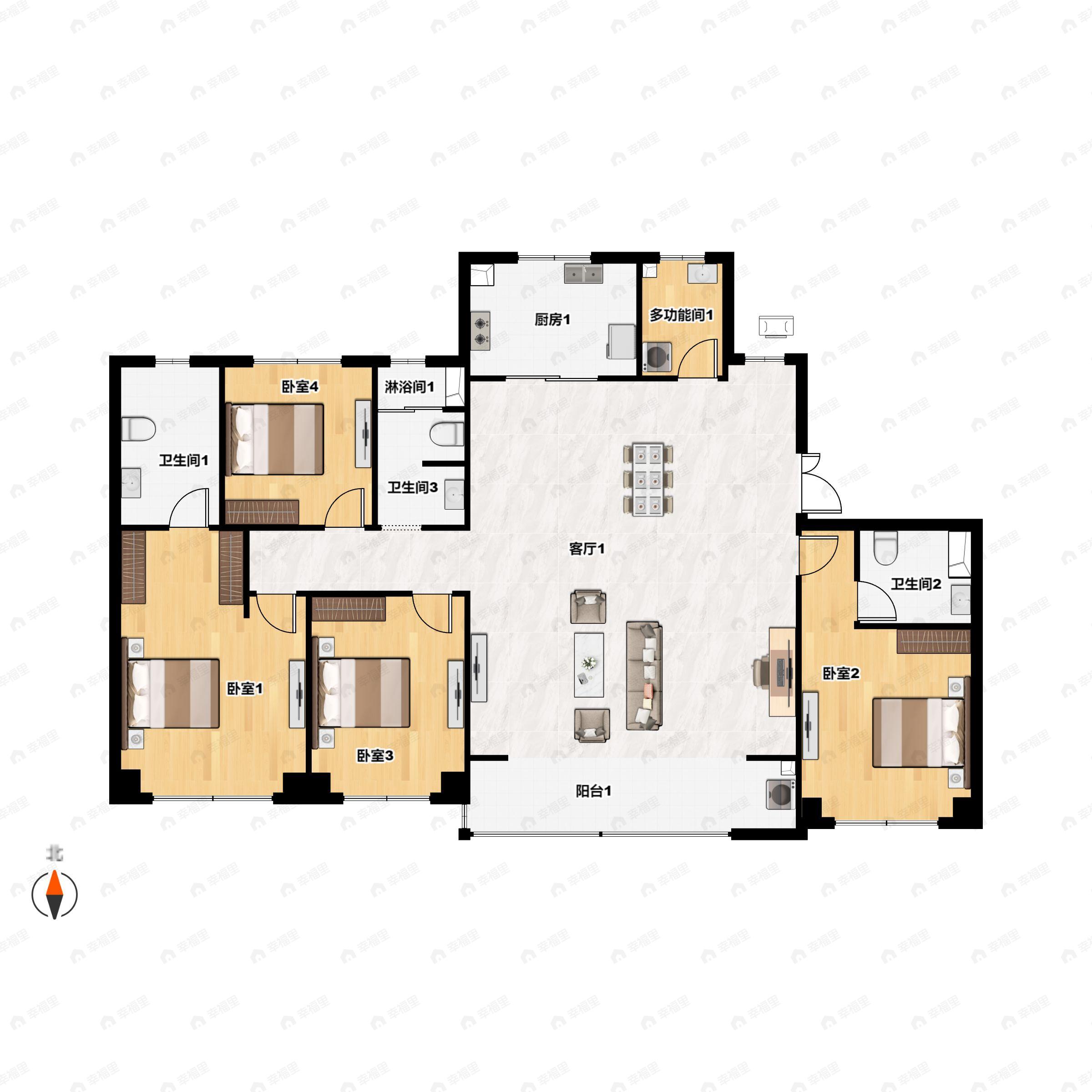 4室2厅3卫建面183平南|北户型图