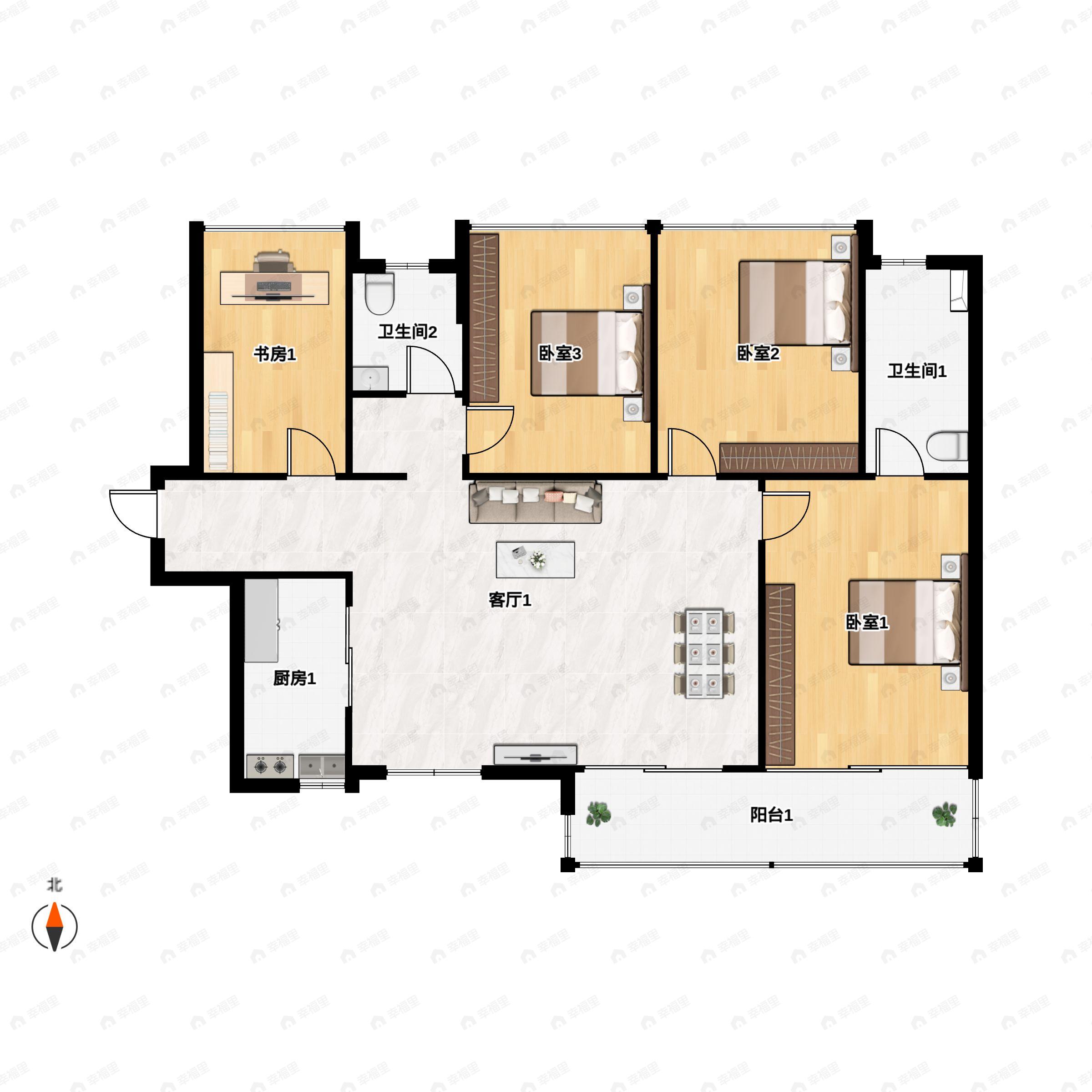4室2厅2卫建面129平户型图