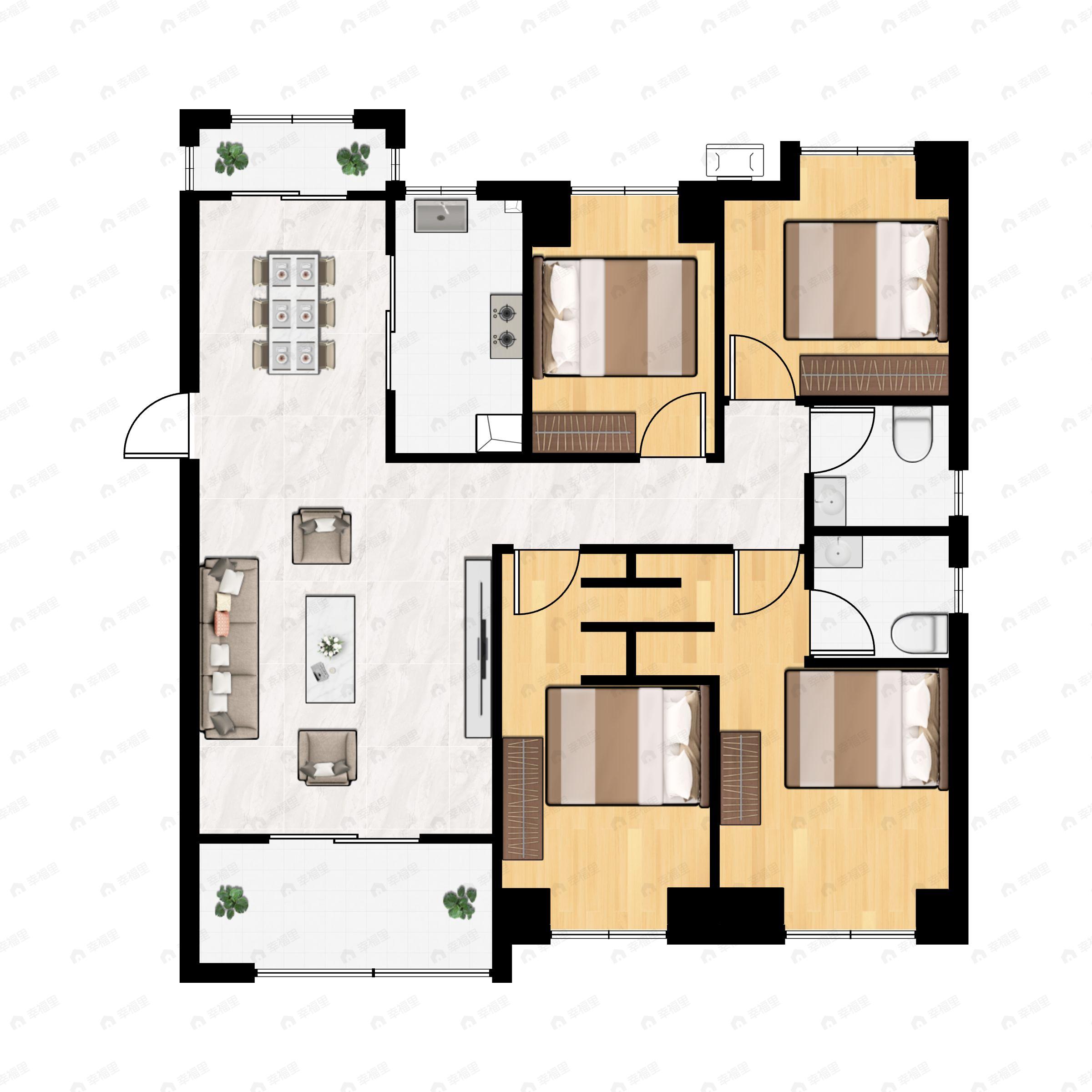 三远大爱城4室2厅2卫户型图