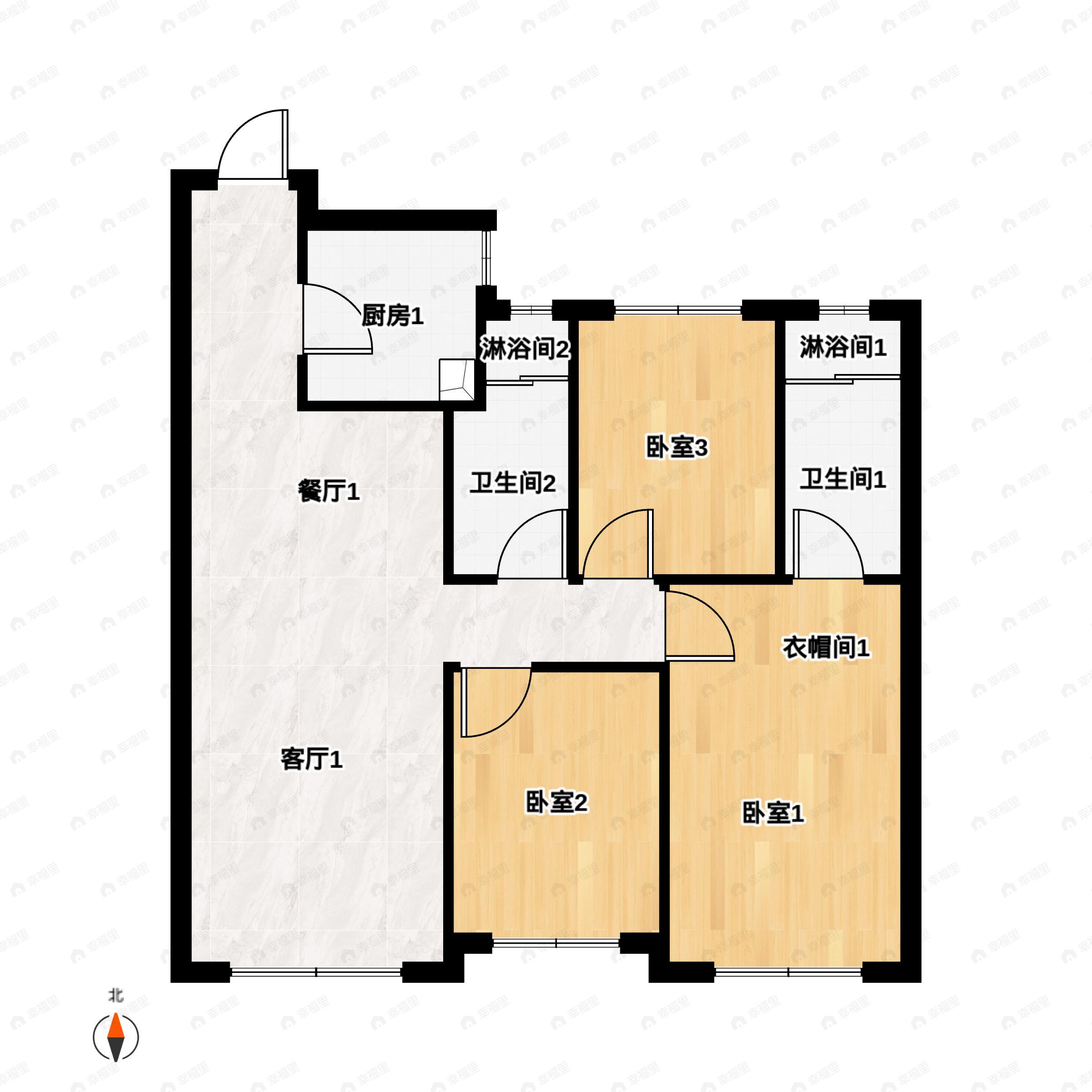 保利公园壹号3室2厅2卫户型图
