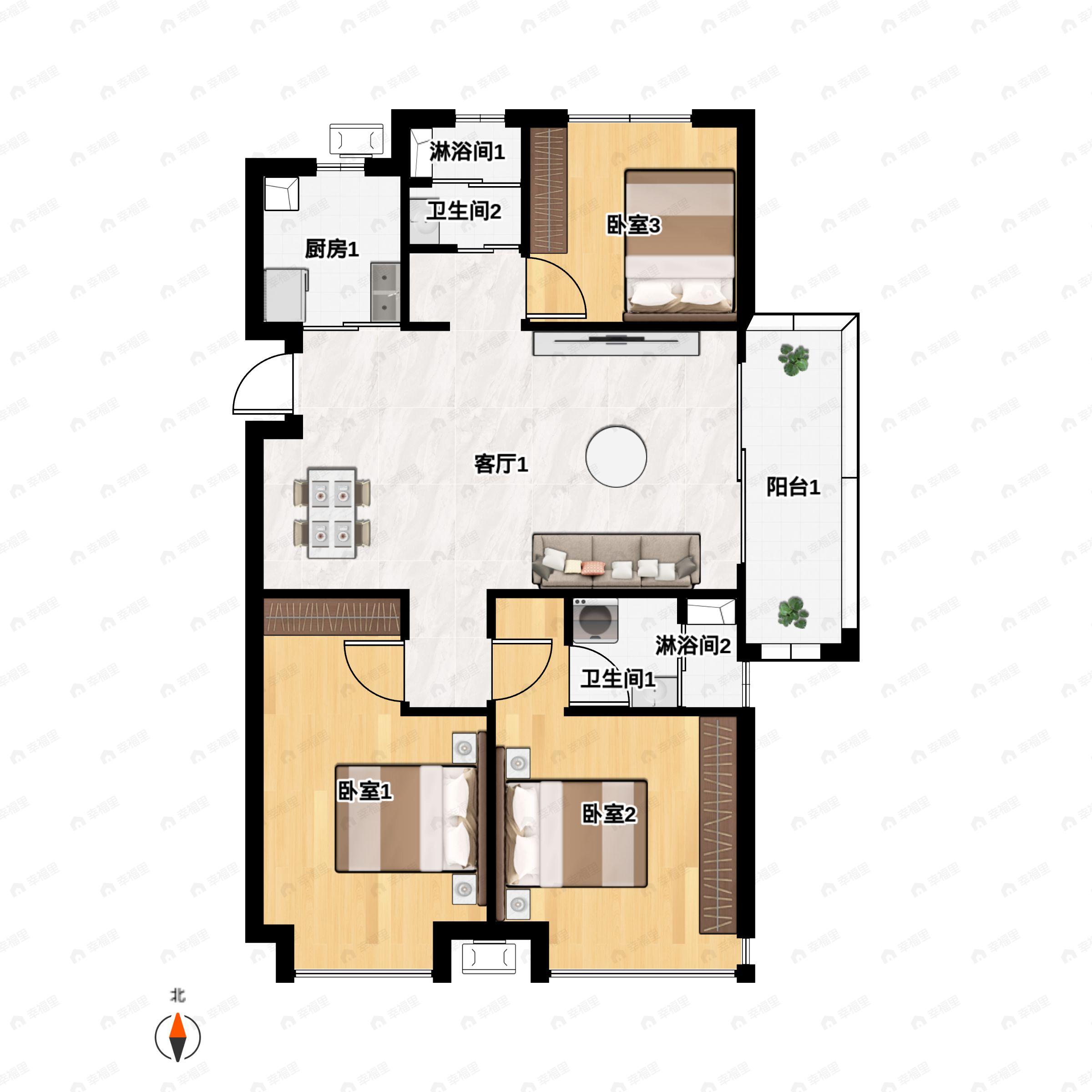 3室2厅2卫建面111平户型图