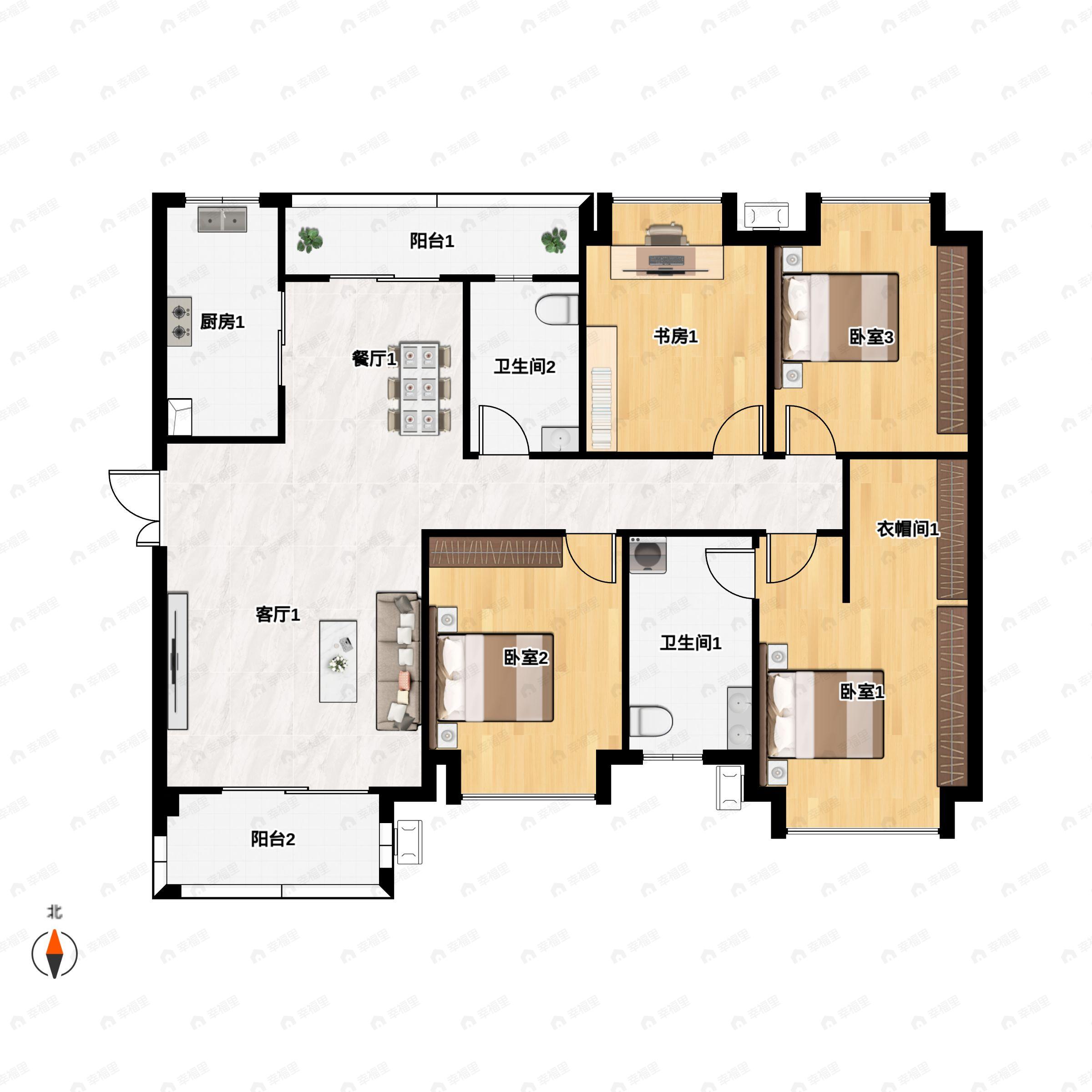 中铁悦龙南山3室2厅2卫户型图